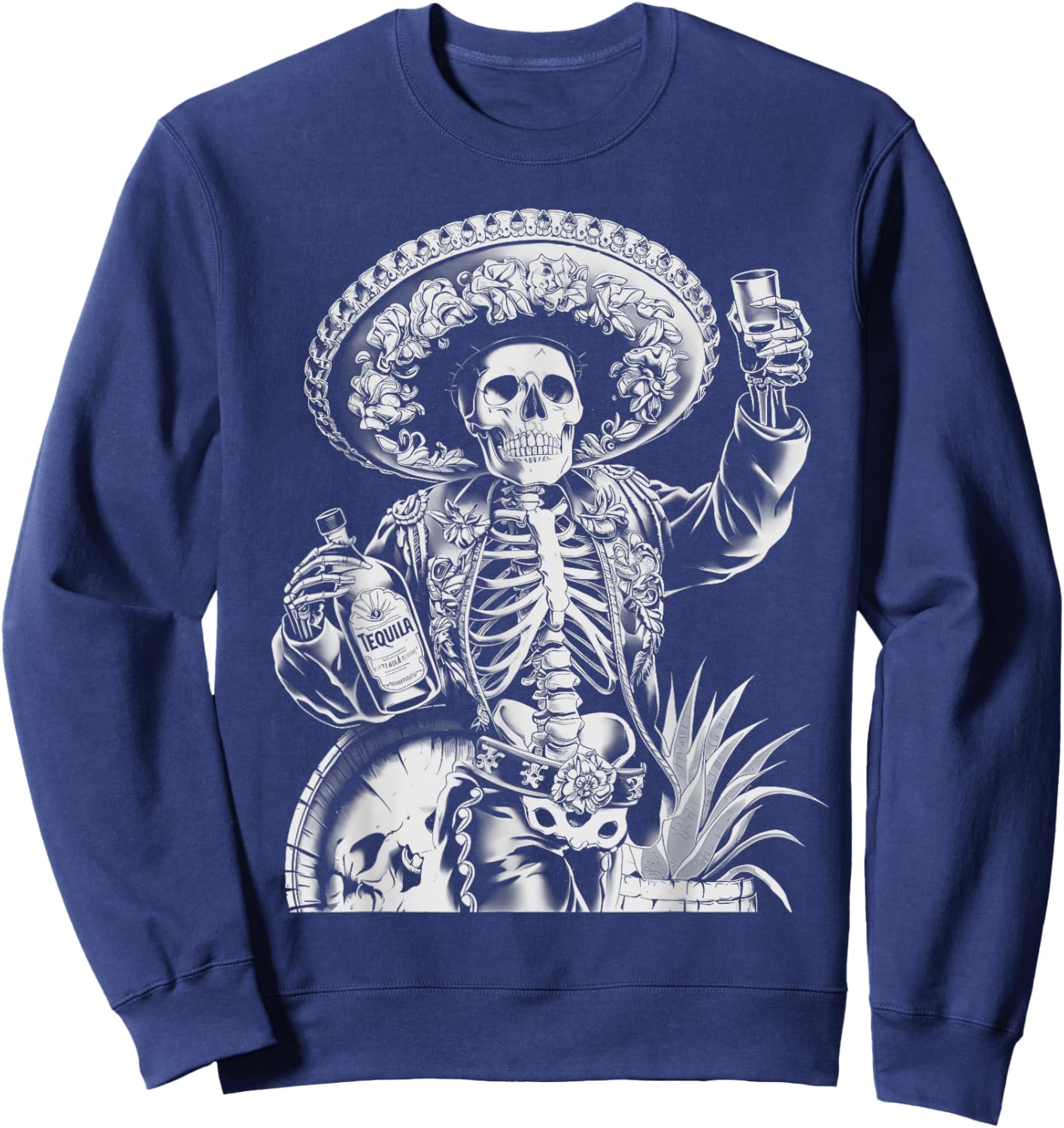 Mexico Vintage Skeleton Tequila Dia De Los Muertos Mexican Sweatshirt - Sweatshirt | Navy
