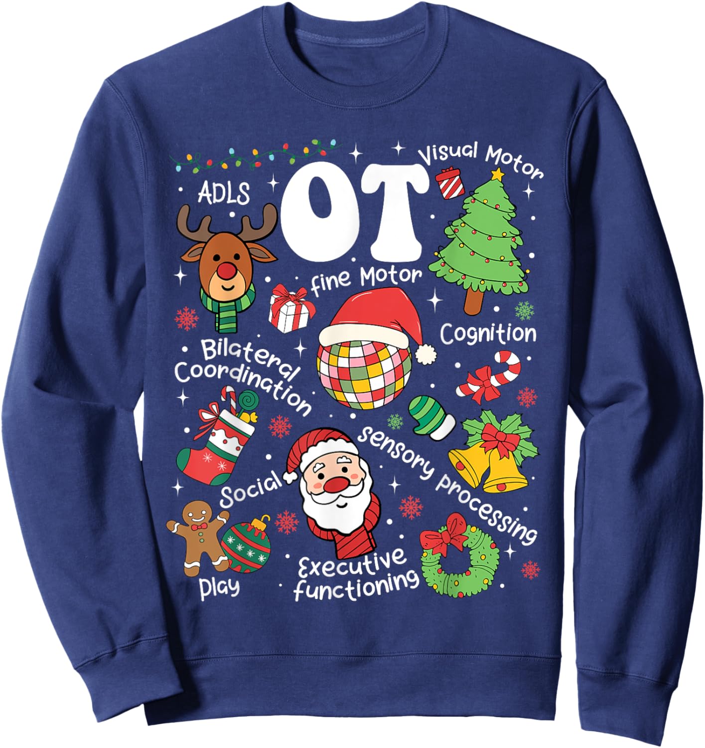 Occupational Therapy Christmas Retro Groovy OT Therapist Sweatshirt - Sweatshirt | Navy