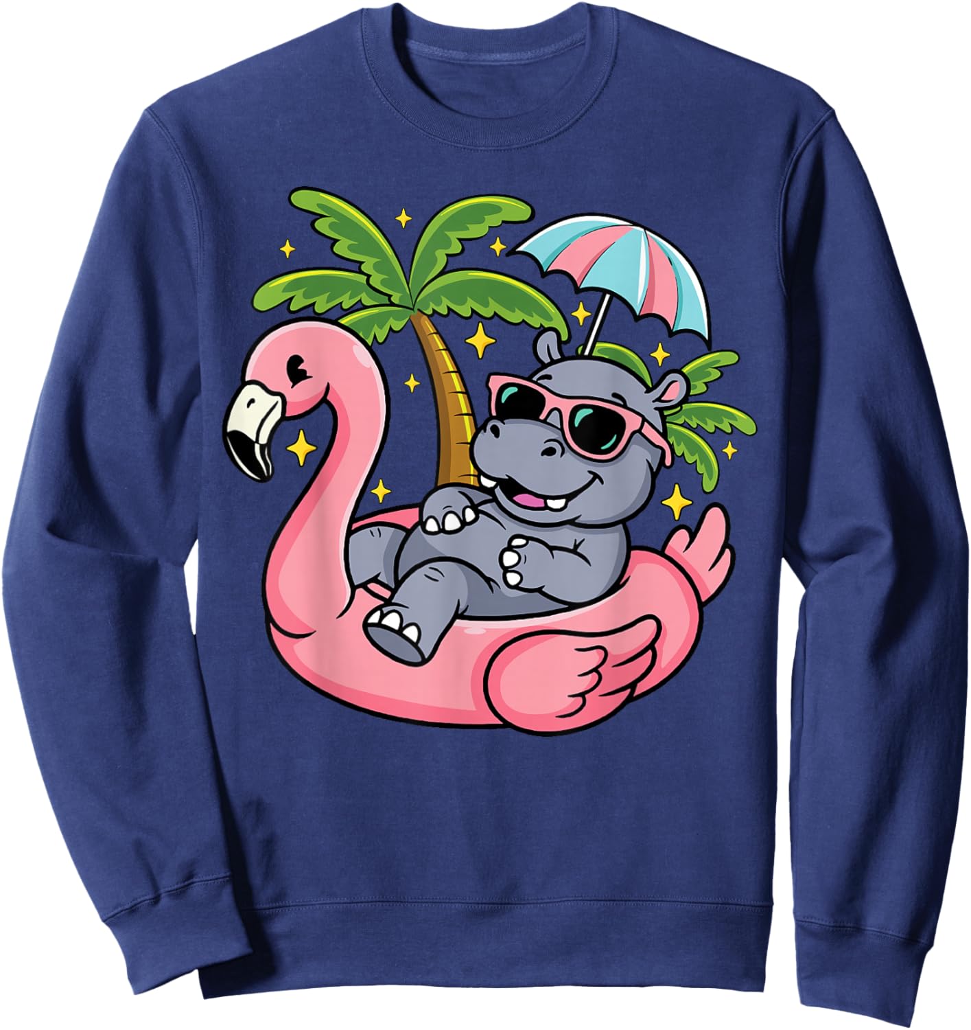 Summer Beach Pool Party Hippo Gonflable Flamingo Hawaïen Sweatshirt - Sweatshirt | Navy