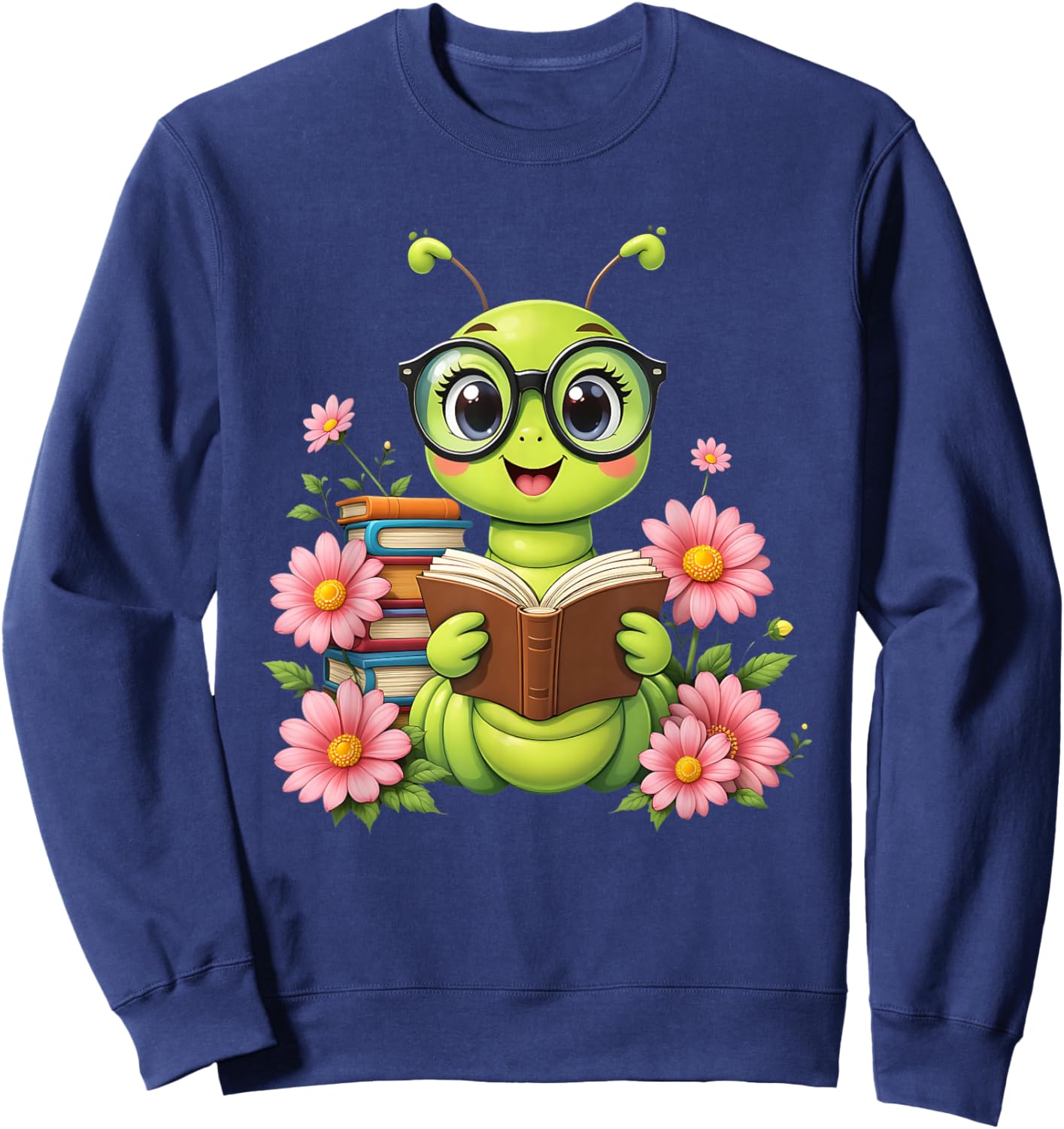 Bookworm Costume Kawaii Reading Worm for World Book Day Sweatshirt - Sweatshirt | Navy
