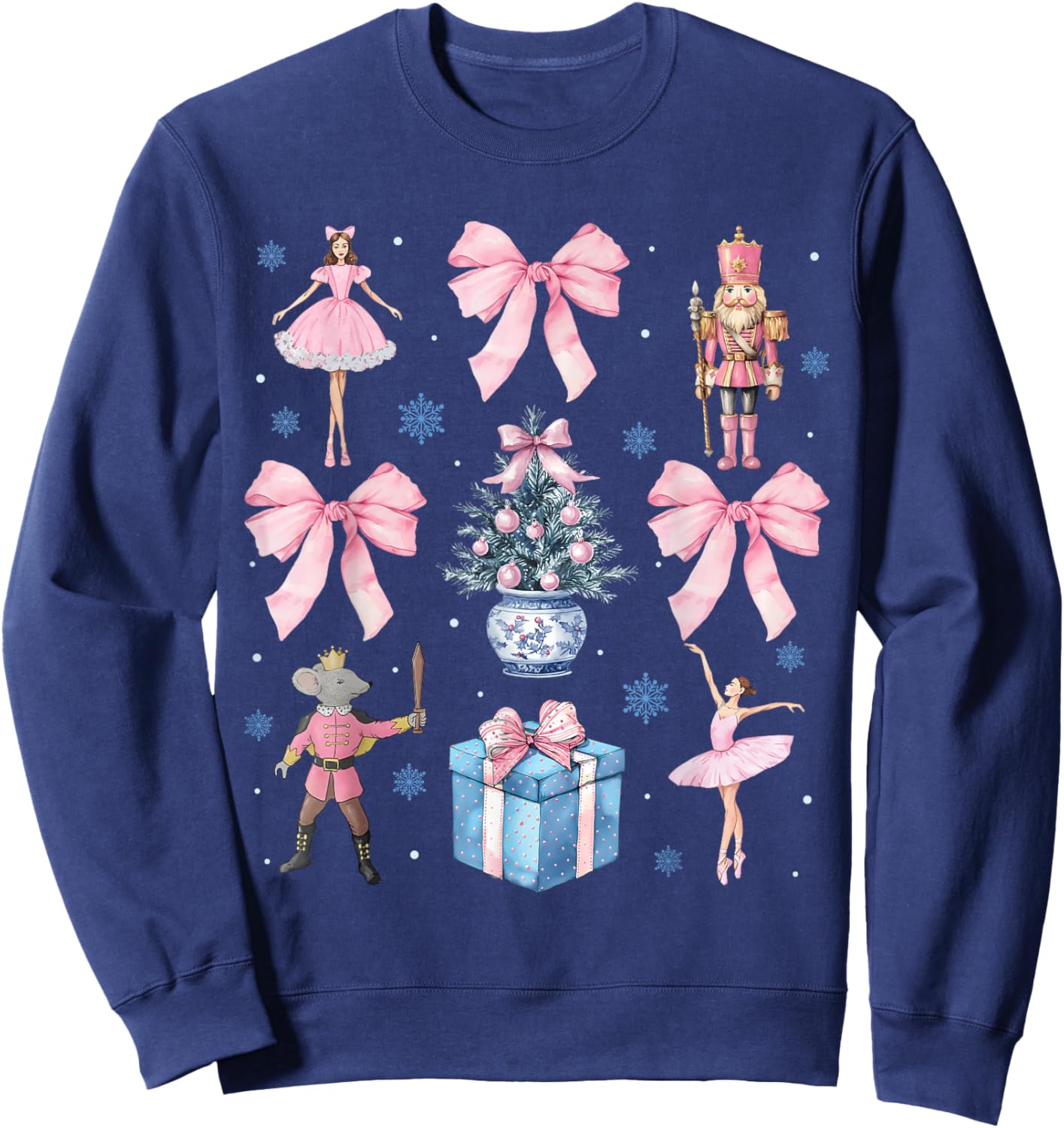 Pink Coquette Bow Christmas Nutcracker Ballet Xmas Holiday Sweatshirt - Sweatshirt | Navy
