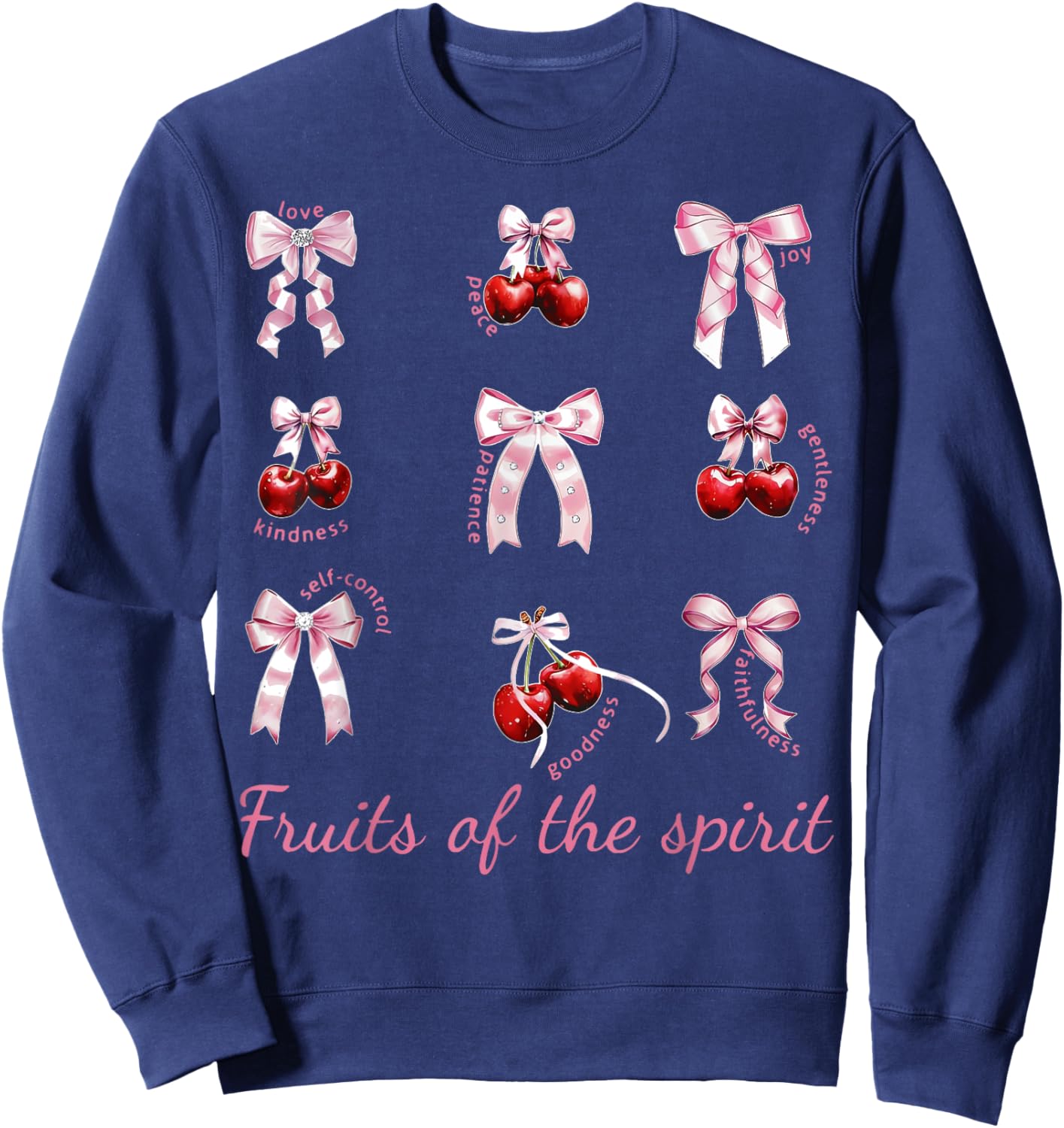 Fruit Of The Spirit Bow Coquette Cherry Christian Bible Sweatshirt - Sweatshirt | Navy