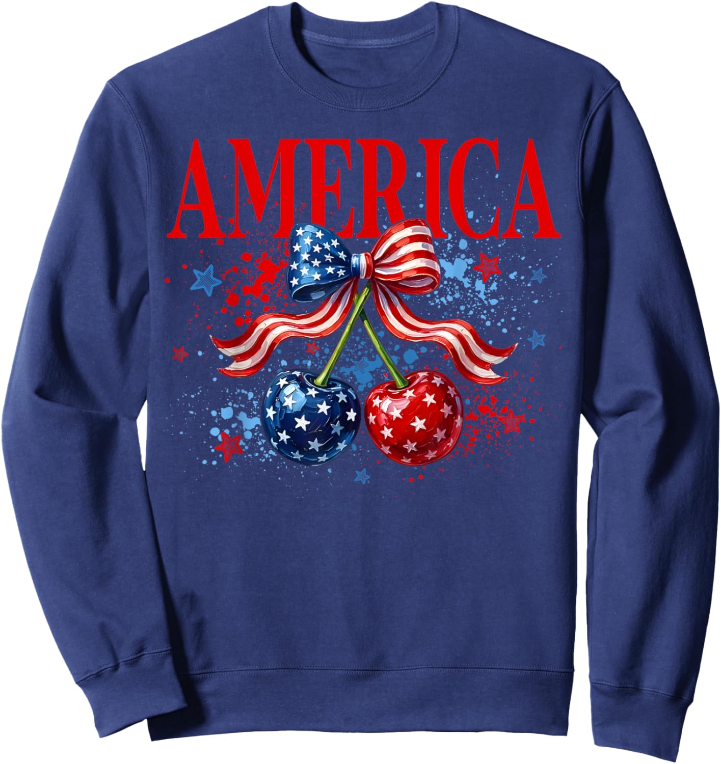 4th of July American Cherry Coquette Bow Women Girl Sweatshirt - Sweatshirt | Navy
