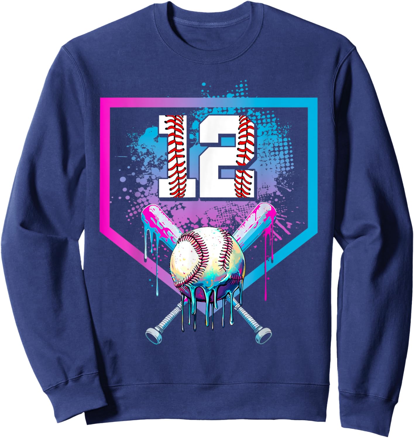 Baseball Drip 12th Birthday Home Plate Boy Youth 12 Year Old Sweatshirt - Sweatshirt | Navy