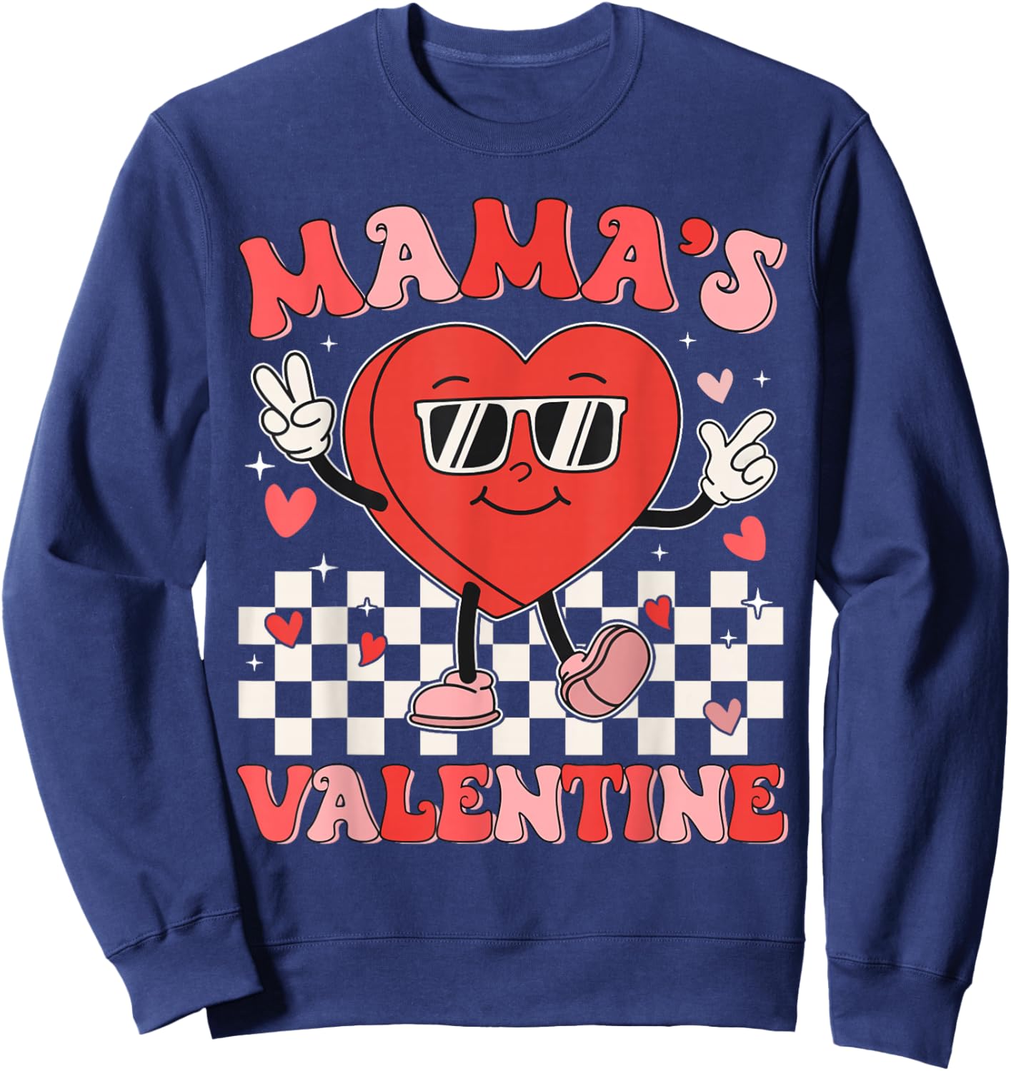 Retro Groovy Mama is My Valentine Cute Heart Boys Girls Kids Sweatshirt - Sweatshirt | Navy