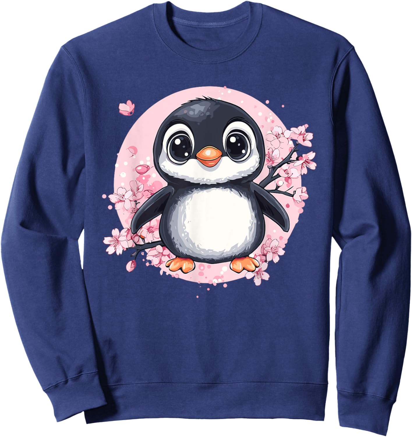Cute Penguin Sakura Blossom Delight Sweatshirt - Sweatshirt | Navy