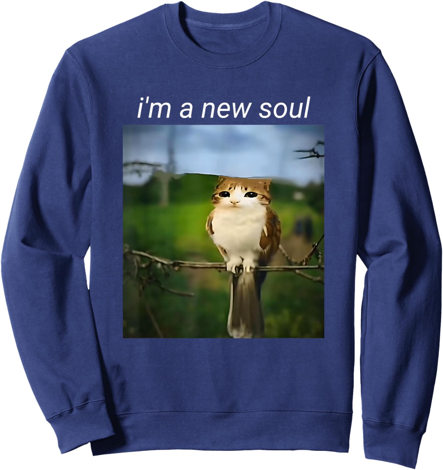 My Spirit Animal Funny Meowl Meme, Cat Owl Meme Brain Red Sweatshirt - Sweatshirt | Navy