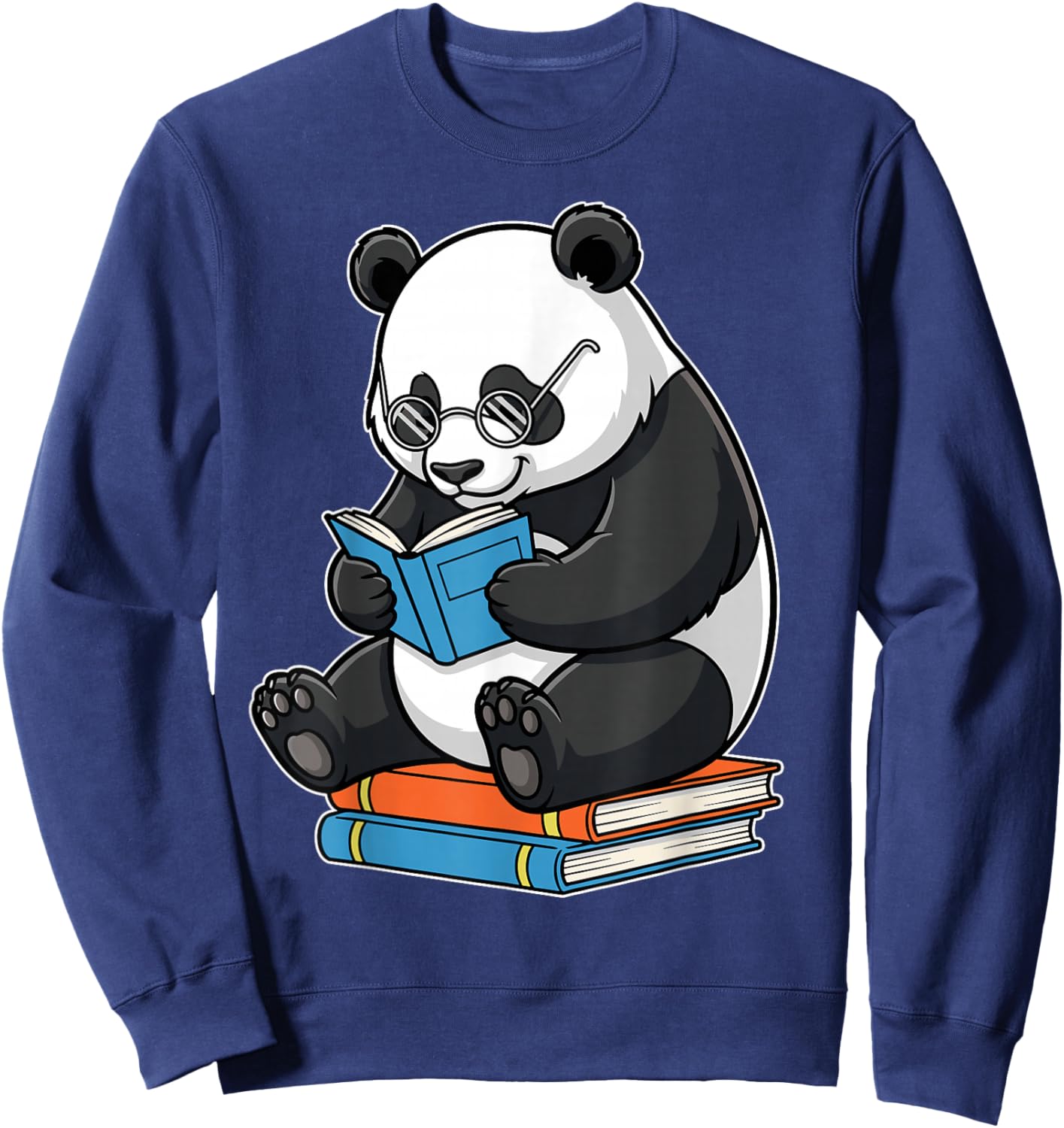 Funny Panda with Glasses Reading Book Librarian Panda Sweatshirt - Sweatshirt | Navy