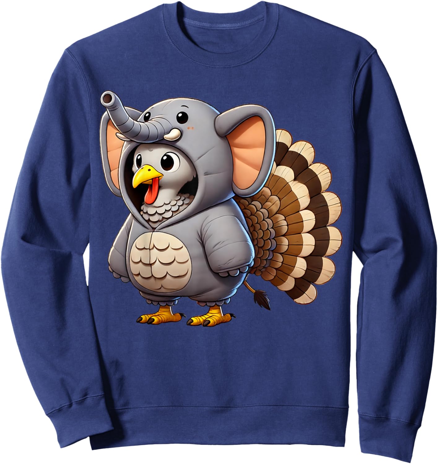 Turkey Elephant Costumed Turkey Day Funny Thanksgiving 2025 Sweatshirt - Sweatshirt | Navy