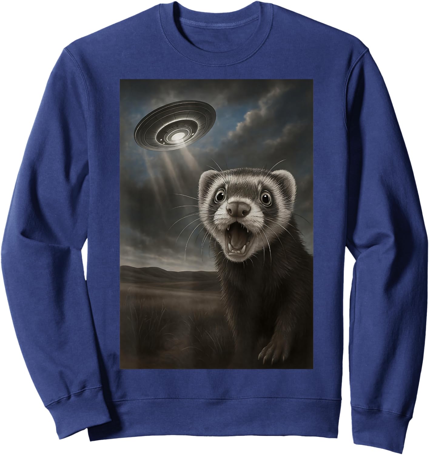 Funny Ferret UFO Shocked Alien Abduction Selfie Sweatshirt - Sweatshirt | Navy