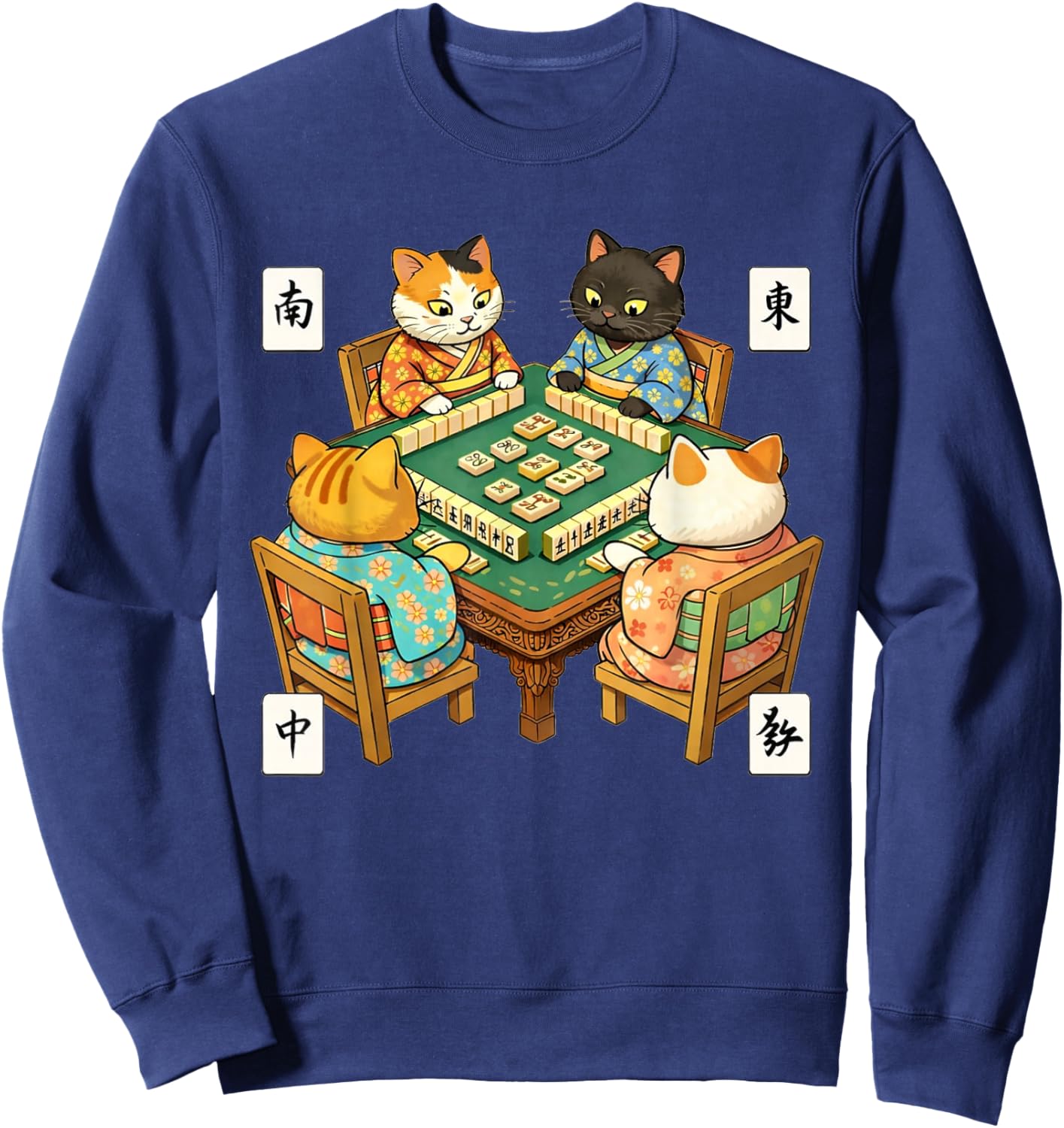 Cute Cats Playing Mahjong Funny Animal Game Lover Sweatshirt - Sweatshirt | Navy