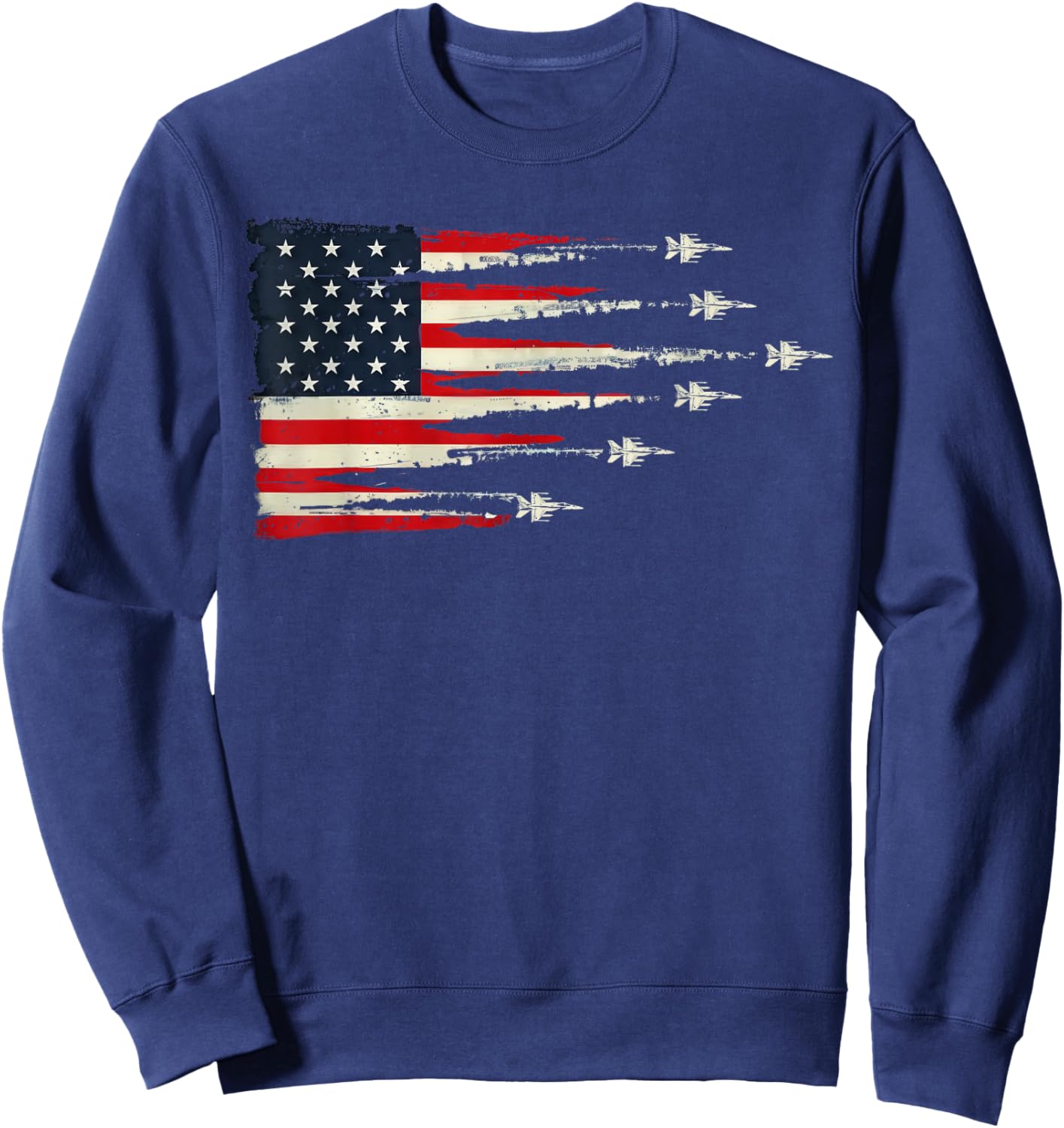Patriotic Red White Blue USA Flag Fighter Jets 4th of July Sweatshirt - Sweatshirt | Navy