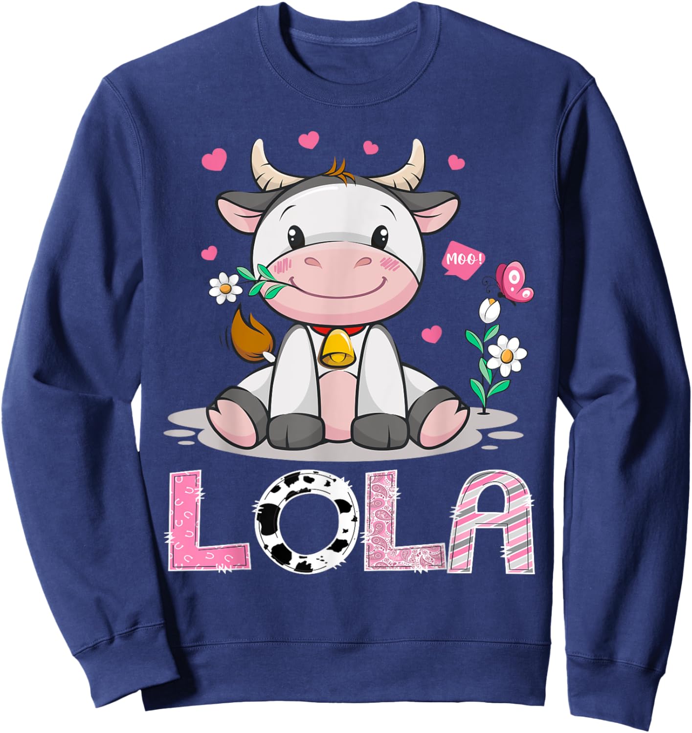 Lola Cute Cow Moo Moo Farmer Birthday Family Matching Sweatshirt - Sweatshirt | Navy
