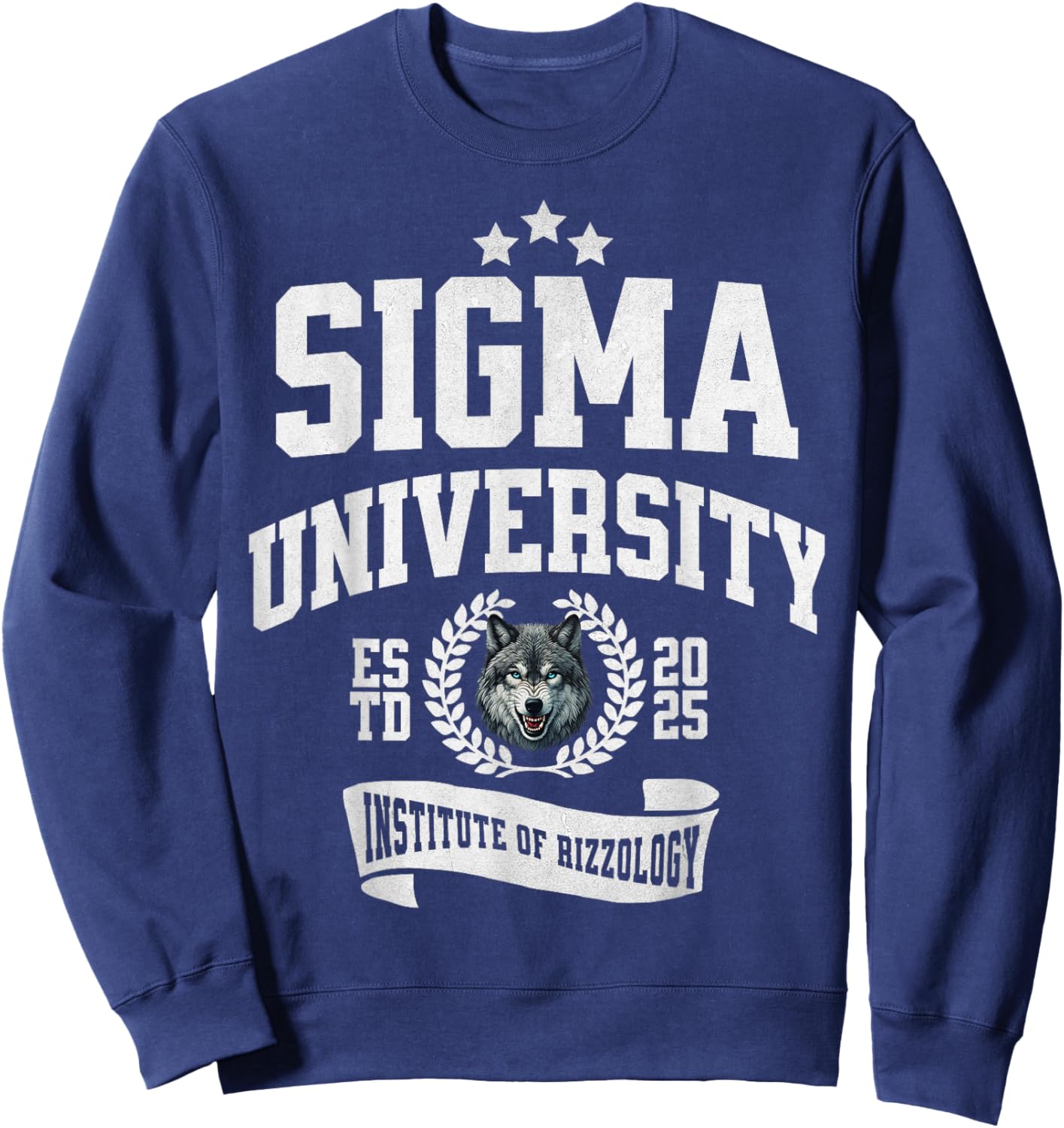 Sigma University Institute of Rizzology Funny Wolf Rizz Meme Sweatshirt - Sweatshirt | Navy