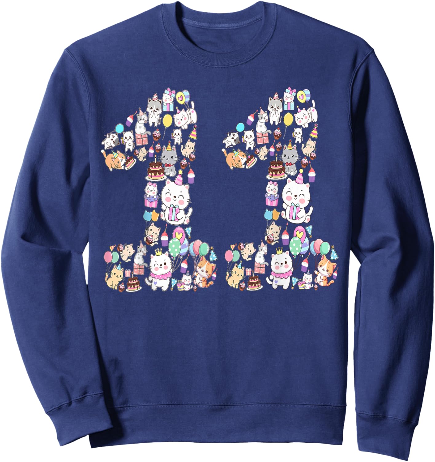11 Year Old Cat Lover 11th Birthday Cat Animals Themed Sweatshirt - Sweatshirt | Navy