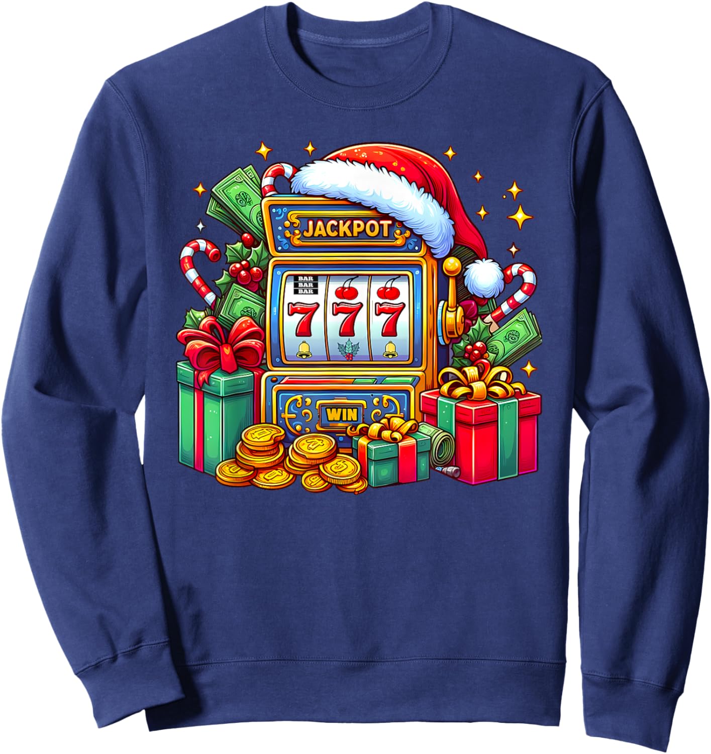 Christmas Slot Machine Casino Lucky Winner Xmas Big Jackpot Sweatshirt - Sweatshirt | Navy