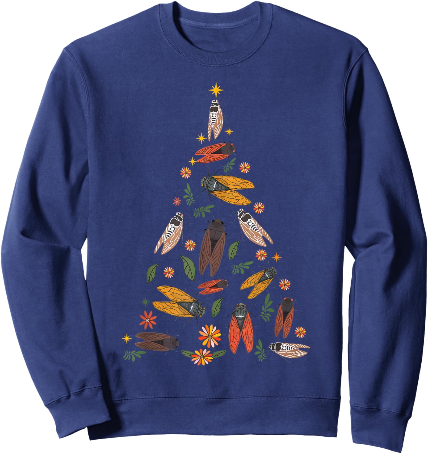 Cicada Christmas Tree Entomologist Bug Insect Nature Lover Sweatshirt - Sweatshirt | Navy