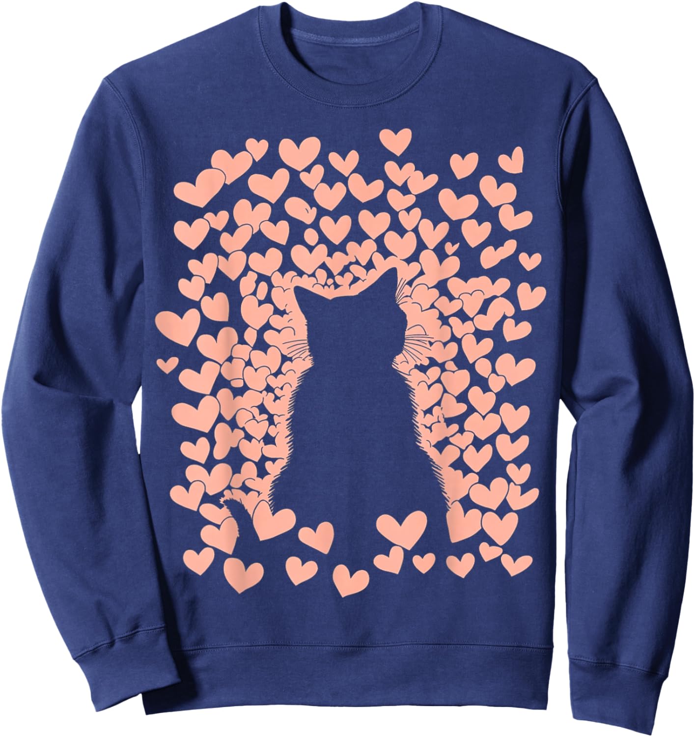 Valentines Day Design With A Cat On It Vintage Cat Valentine Sweatshirt - Sweatshirt | Navy