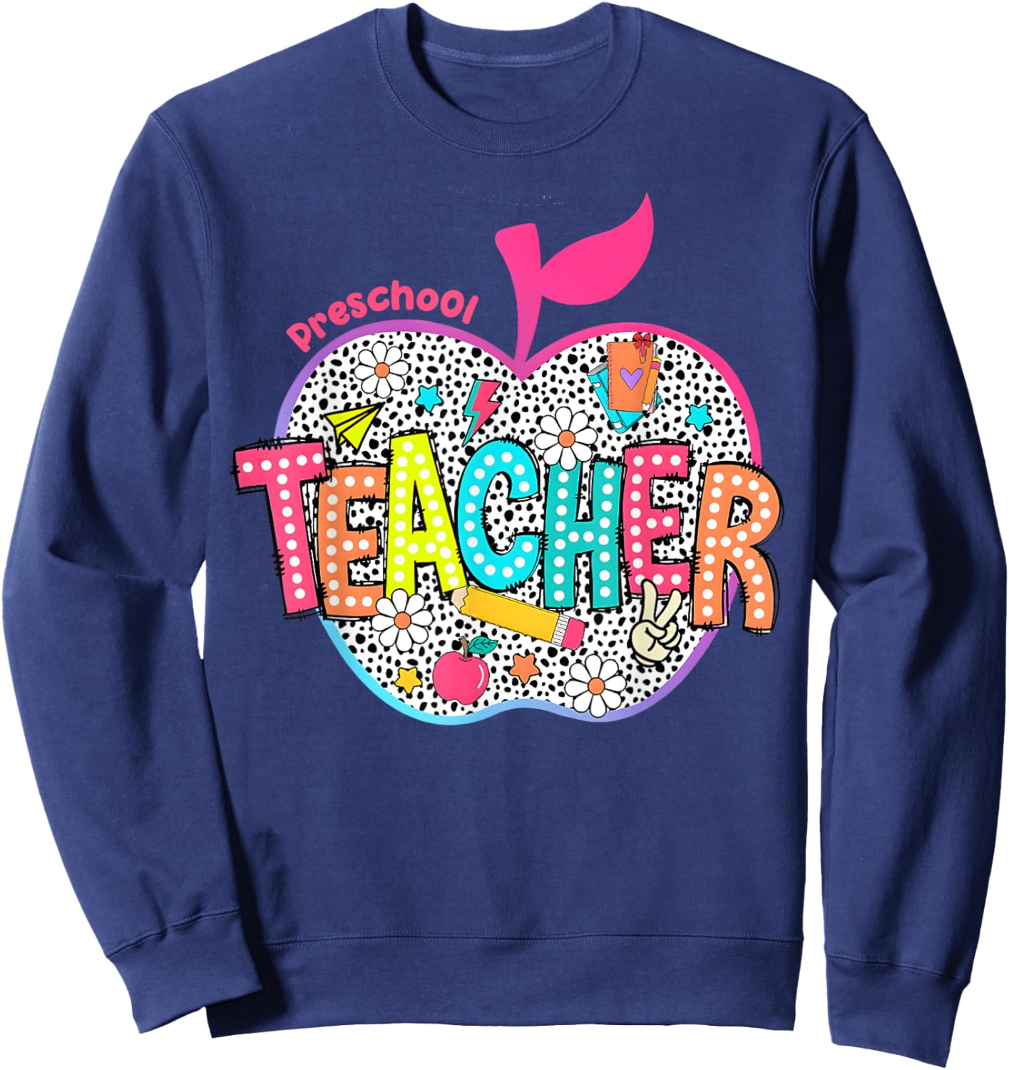 Preschool Teacher Flowers Retro Lightning Back To School Men Women Girls Kids Sweatshirt - Sweatshirt | Navy