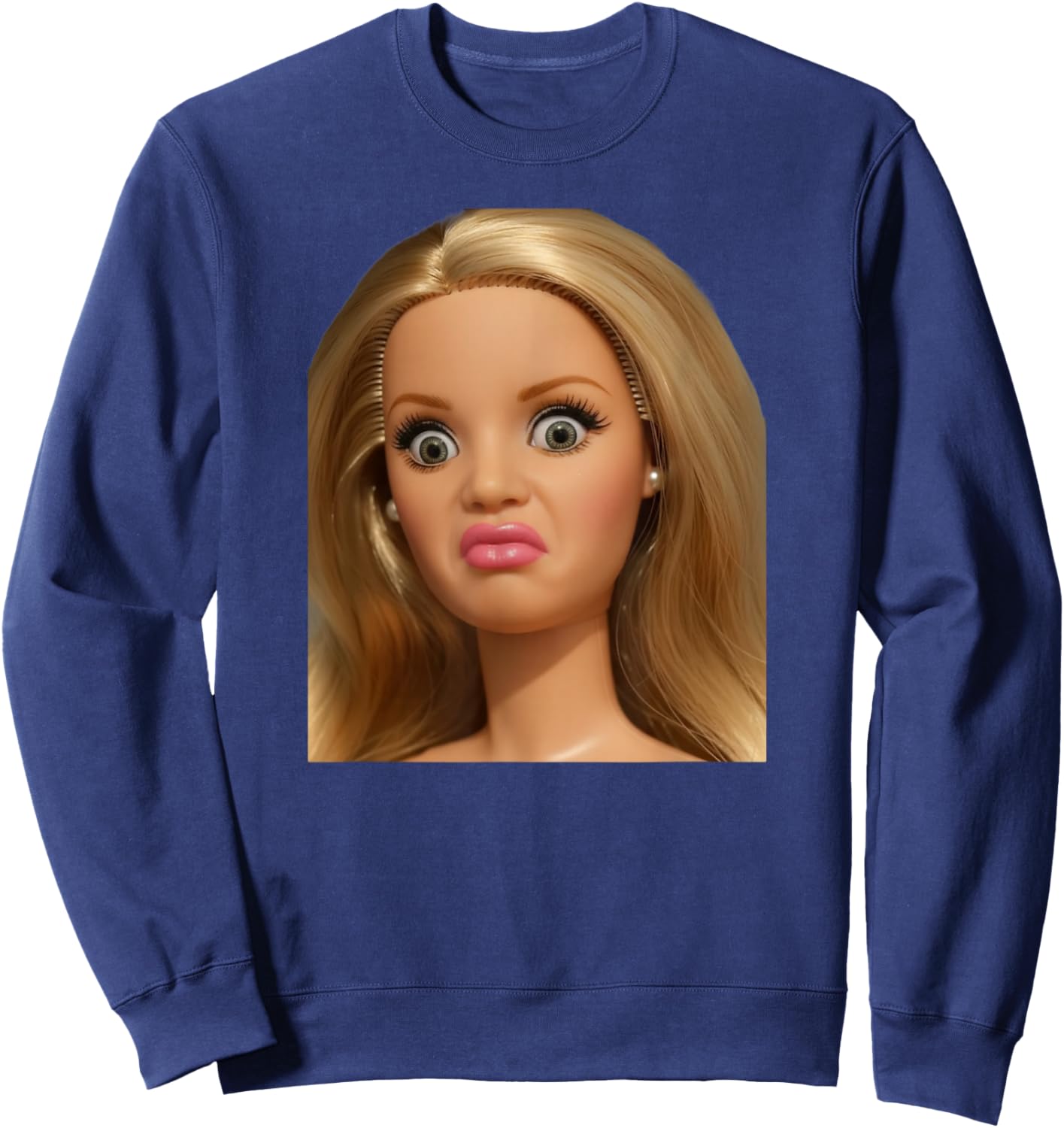 Funny Doll Face Disgusted Meme Sweatshirt - Sweatshirt | Navy