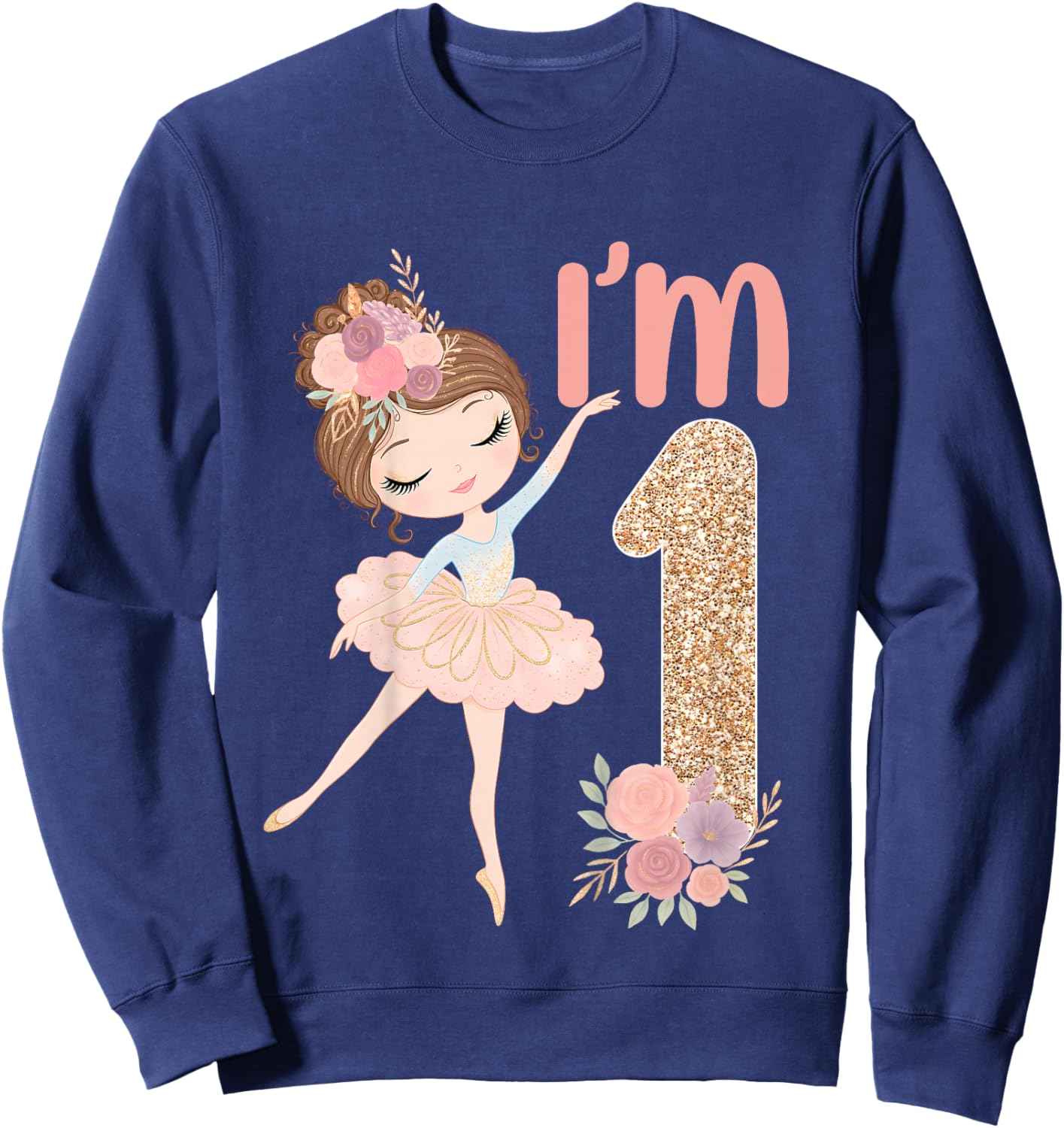 1st Birthday Ballerina Party Ballet Dancer Outfit Girls Sweatshirt - Sweatshirt | Navy