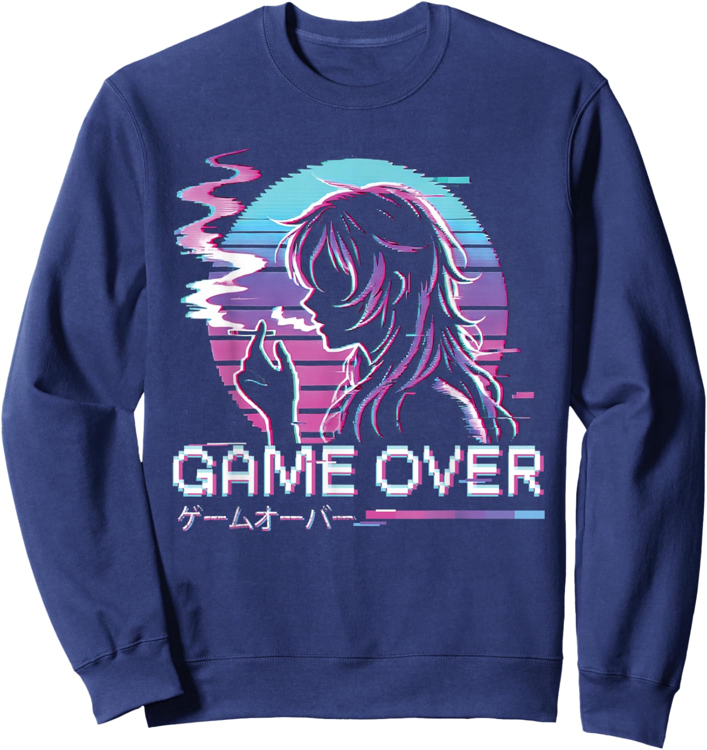 Japanese Vaporwave Aesthetic Sad Anime Girl Waifu Indie Sweatshirt - Sweatshirt | Navy