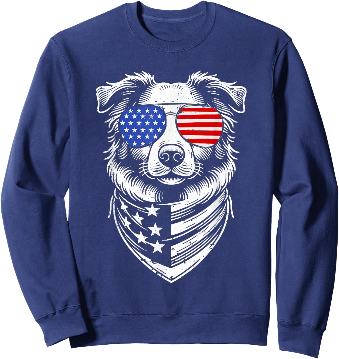 Australian Shepherd Patriotic 4th of July American US Flag Sweatshirt - Sweatshirt | Navy