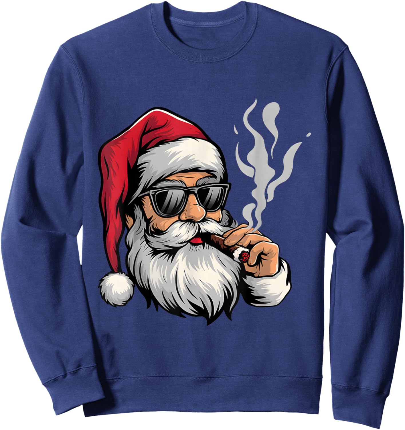 Cool Santa Smoking Cigar Funny Holiday Christmas Design Sweatshirt - Sweatshirt | Navy