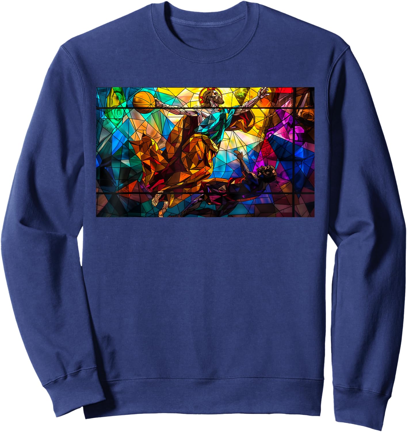 Funny Jesus Dunking Over The Devil Christian Sweatshirt - Sweatshirt | Navy