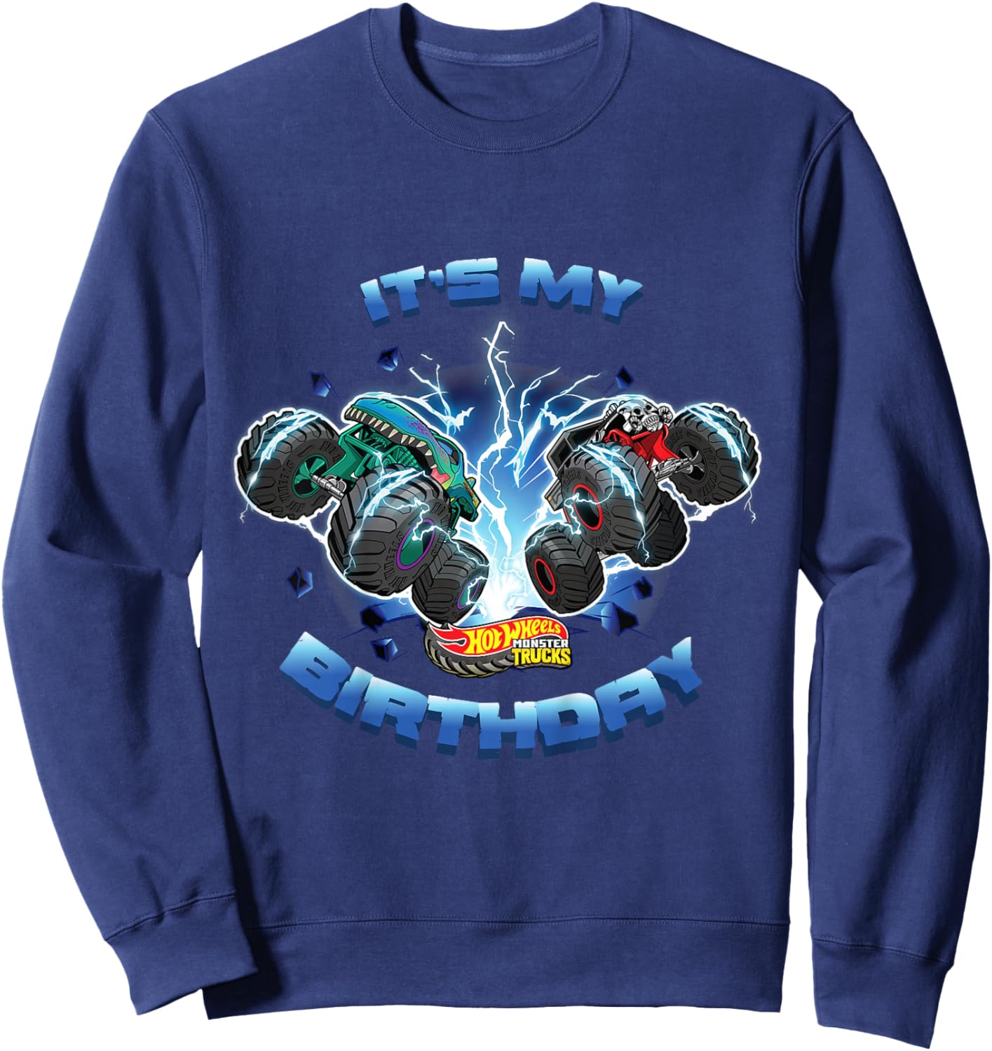 Kids Hot Wheels Monster Trucks - It's My Birthday Smash and Crash Sweatshirt - Sweatshirt | Navy