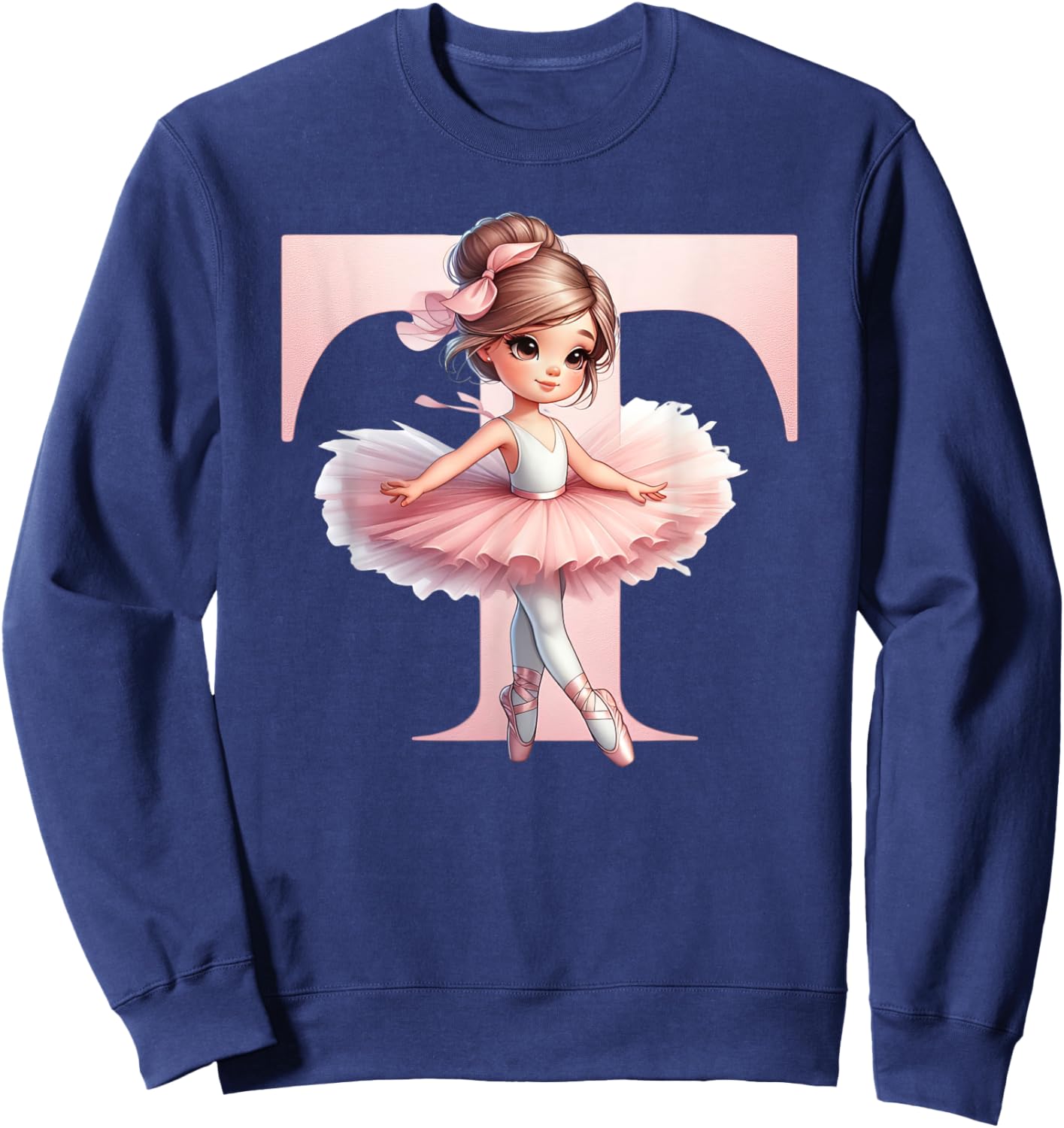 Ballerina Girl Dancing Name First Letter T Girly Tutu Ballet Sweatshirt - Sweatshirt | Navy