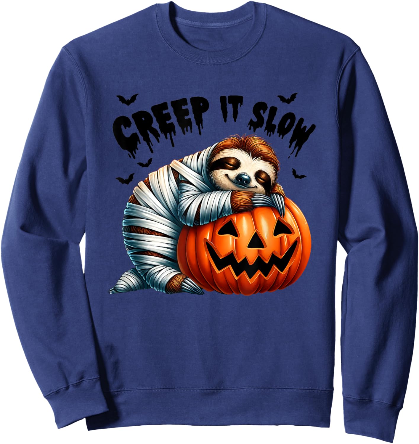Creep It Slow Cute Sloth Mummy Jack O Lantern Halloween Sweatshirt - Sweatshirt | Navy