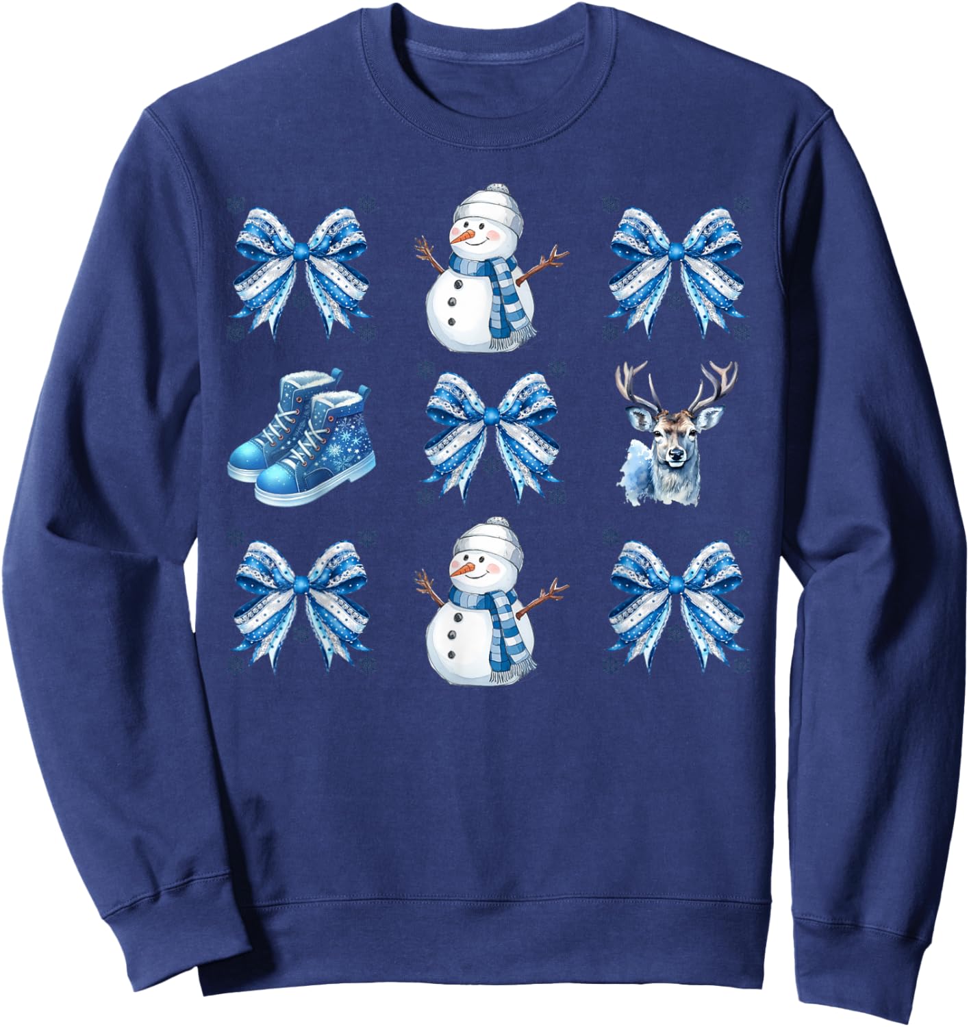 Cute Snowman Coquette Bow Winter Wonderland Icy Blue Xmas Sweatshirt - Sweatshirt | Navy