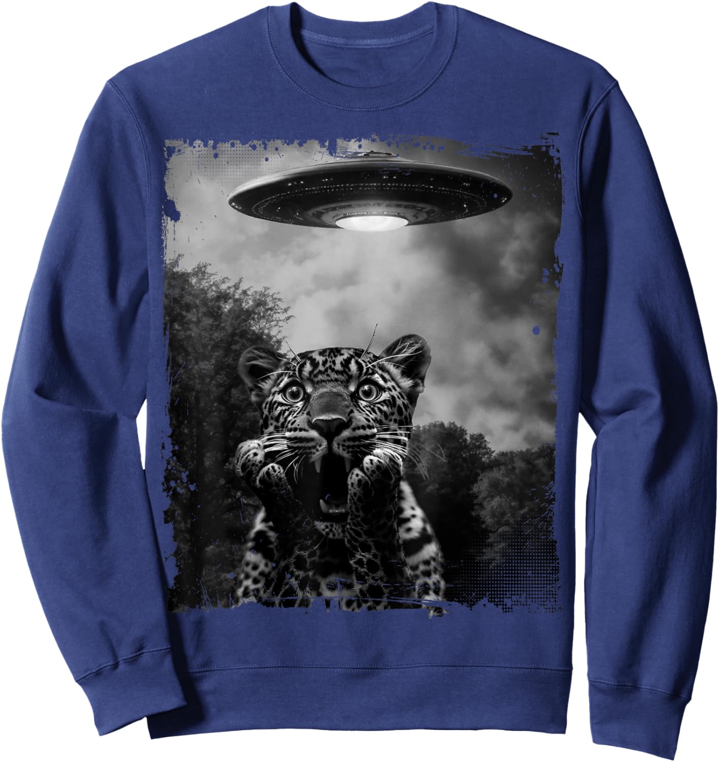 Leopard, Cheetah Selfie with Alien and Ufo Sweatshirt - Sweatshirt | Navy