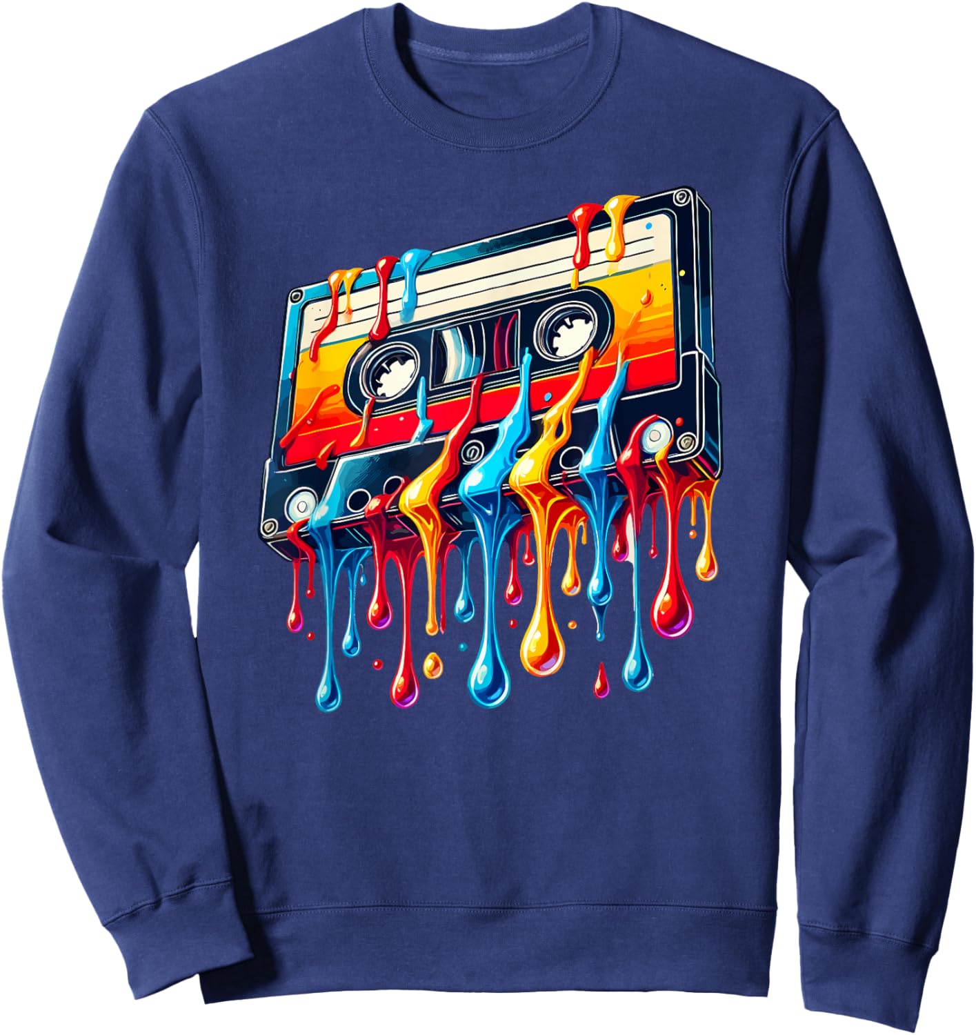 80s 90s Retro Party Costume Nostalgia Cassette Sweatshirt - Sweatshirt | Navy