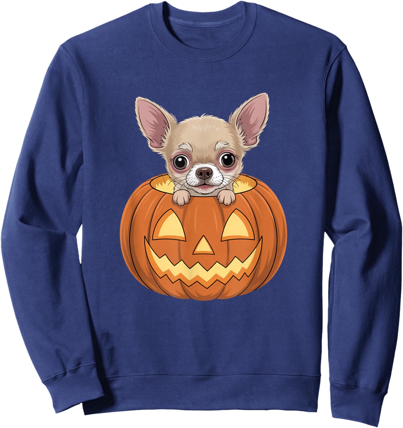 Cute Chihuahua in Pumpkin Funny Dog Halloween Sweatshirt - Sweatshirt | Navy