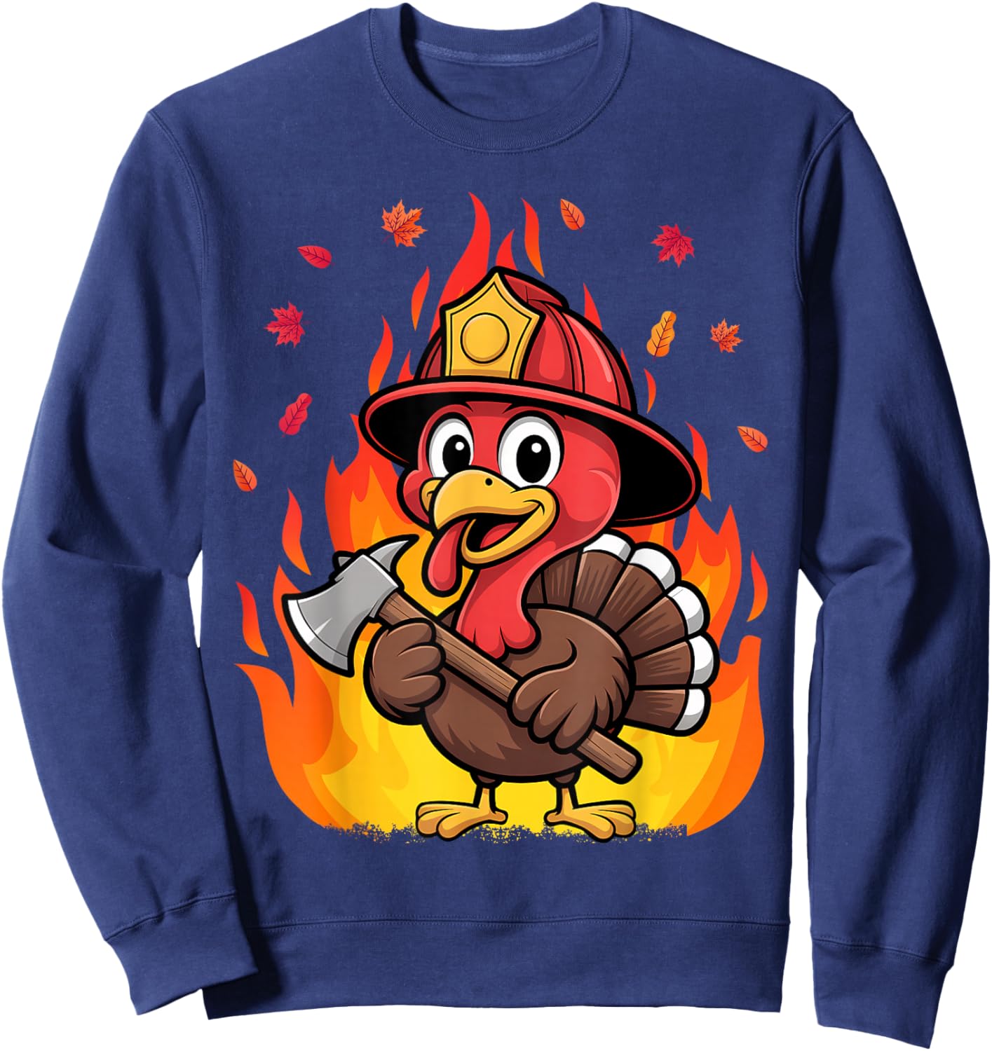 Thanksgiving Firefighter Turkey - Funny Feast Day Sweatshirt - Sweatshirt | Navy