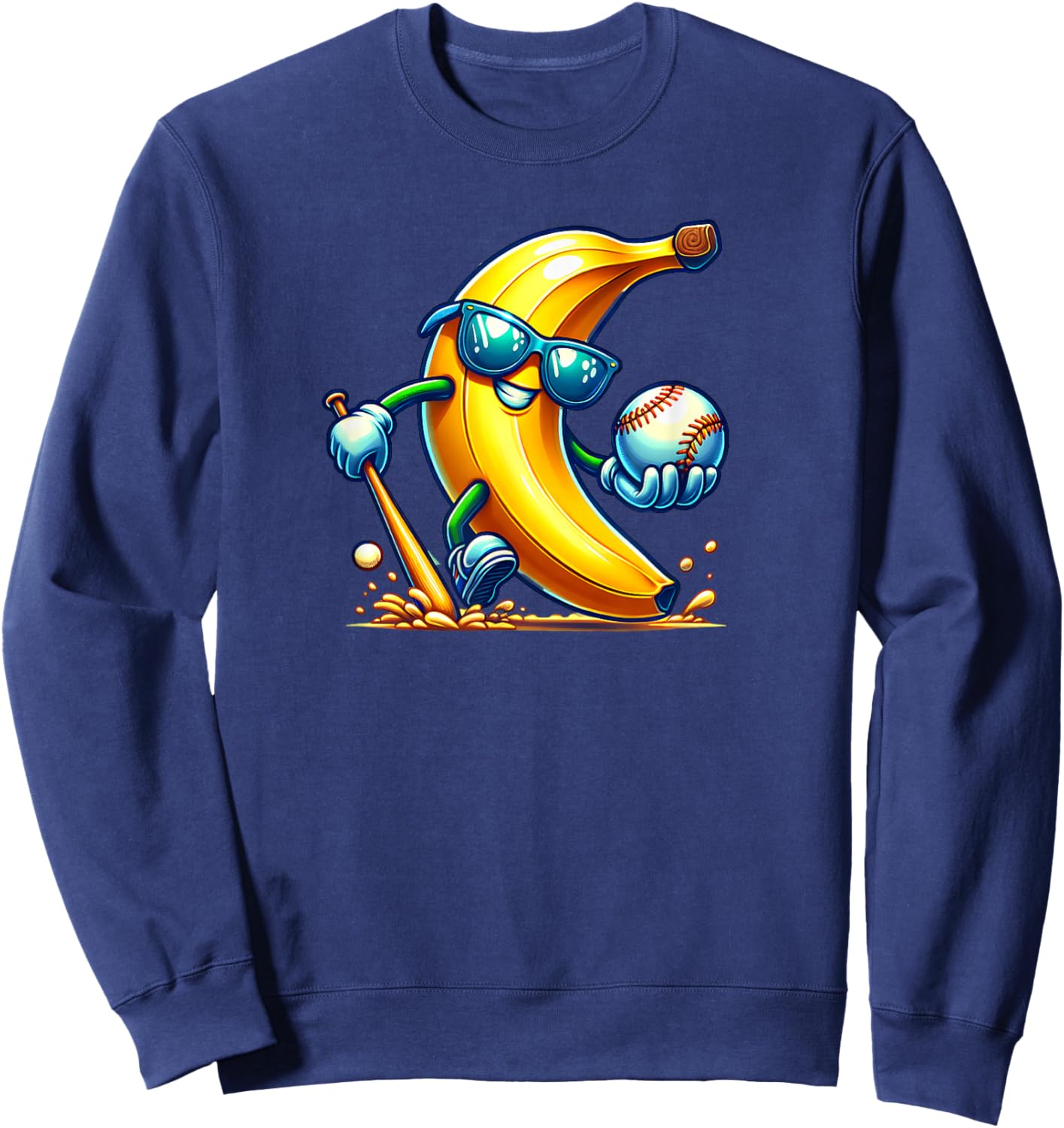 Banana Playing Baseball Fruit Lover Baseball Player Sweatshirt - Sweatshirt | Navy