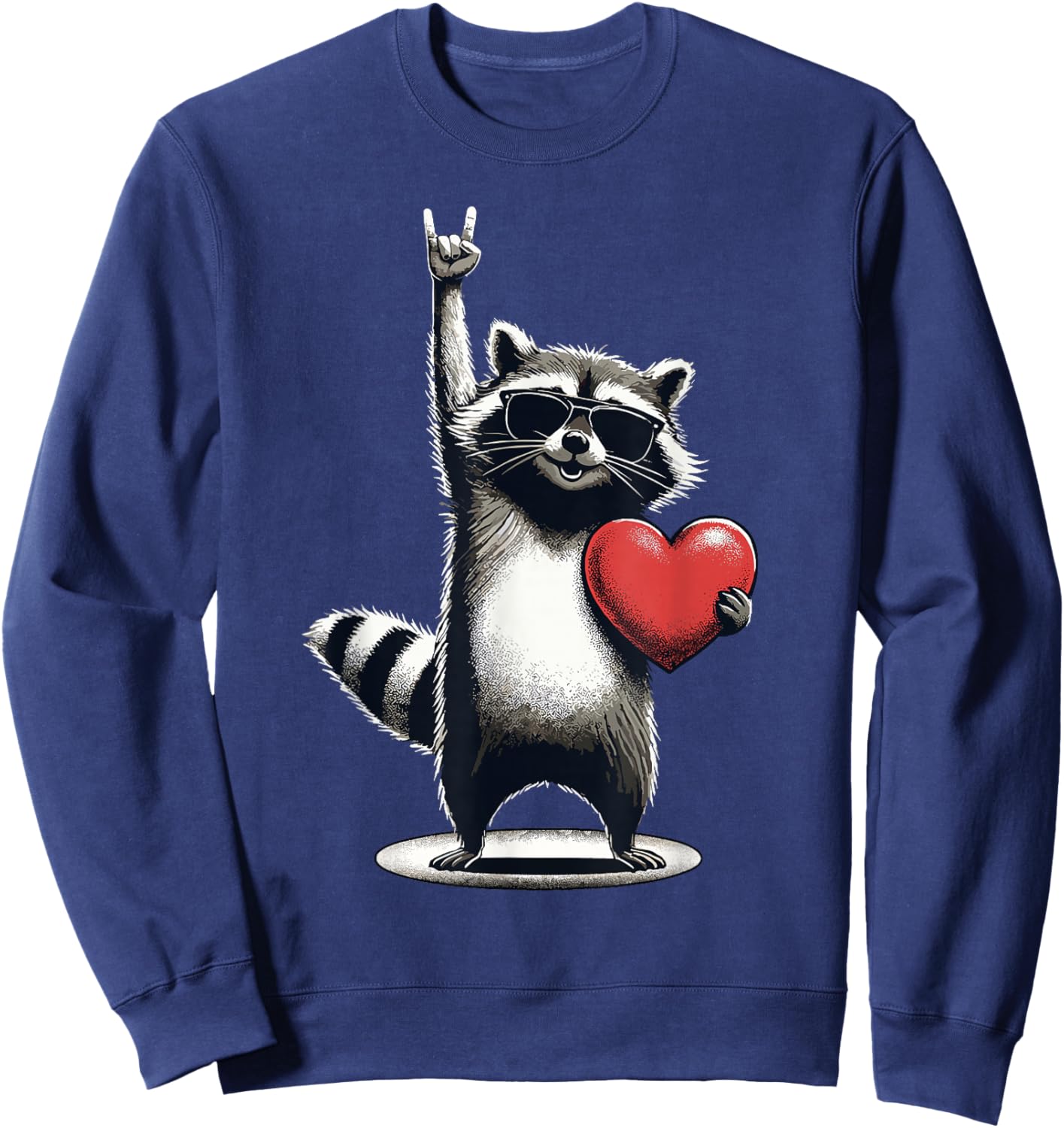 Funny Raccoon Rock on Men Women Kids Valentine's Day Sweatshirt - Sweatshirt | Navy