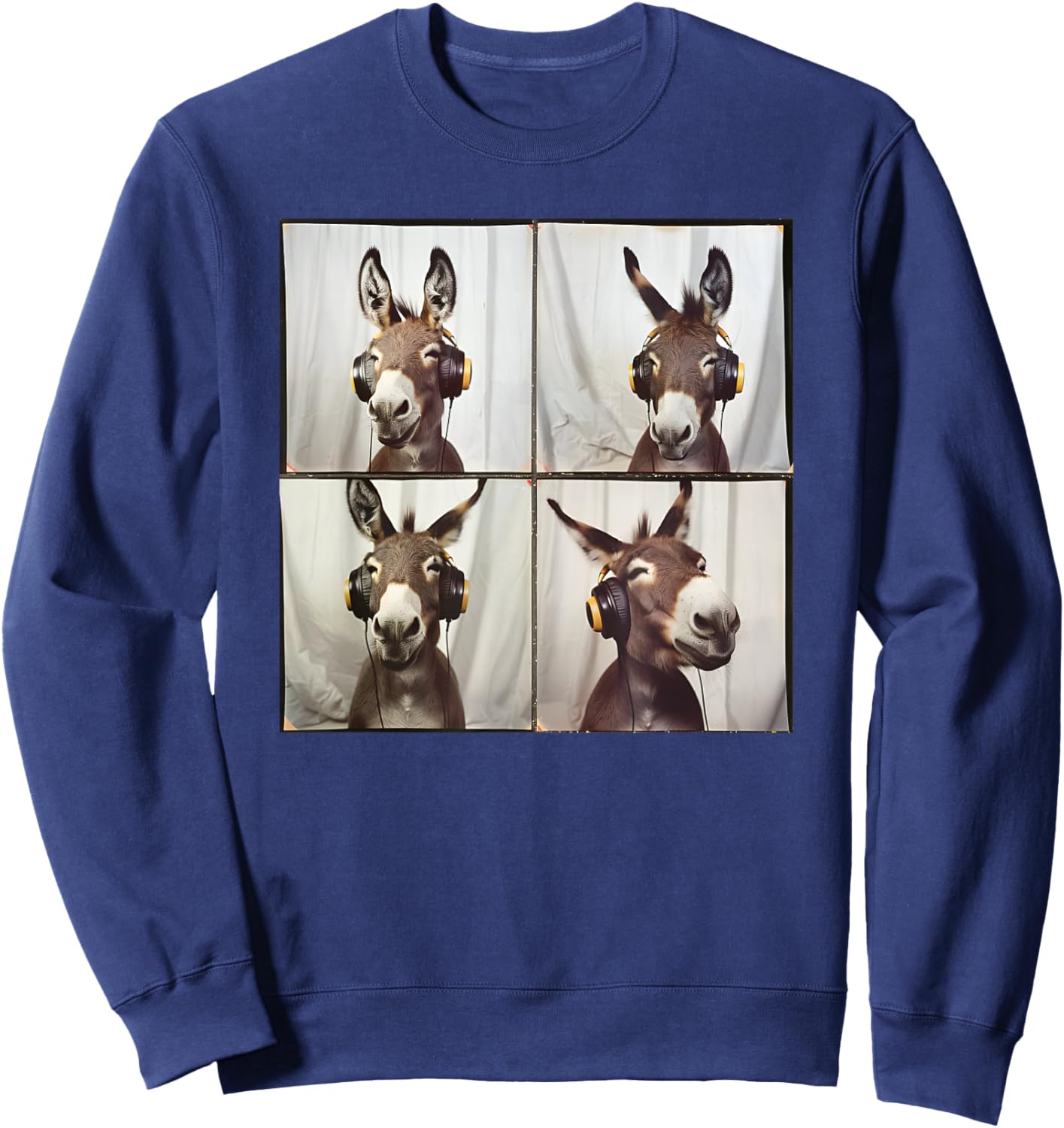 DJ Animal With Headphones Music Men Women Kids Quirky Donkey , Small, Black Sweatshirt - Sweatshirt | Navy