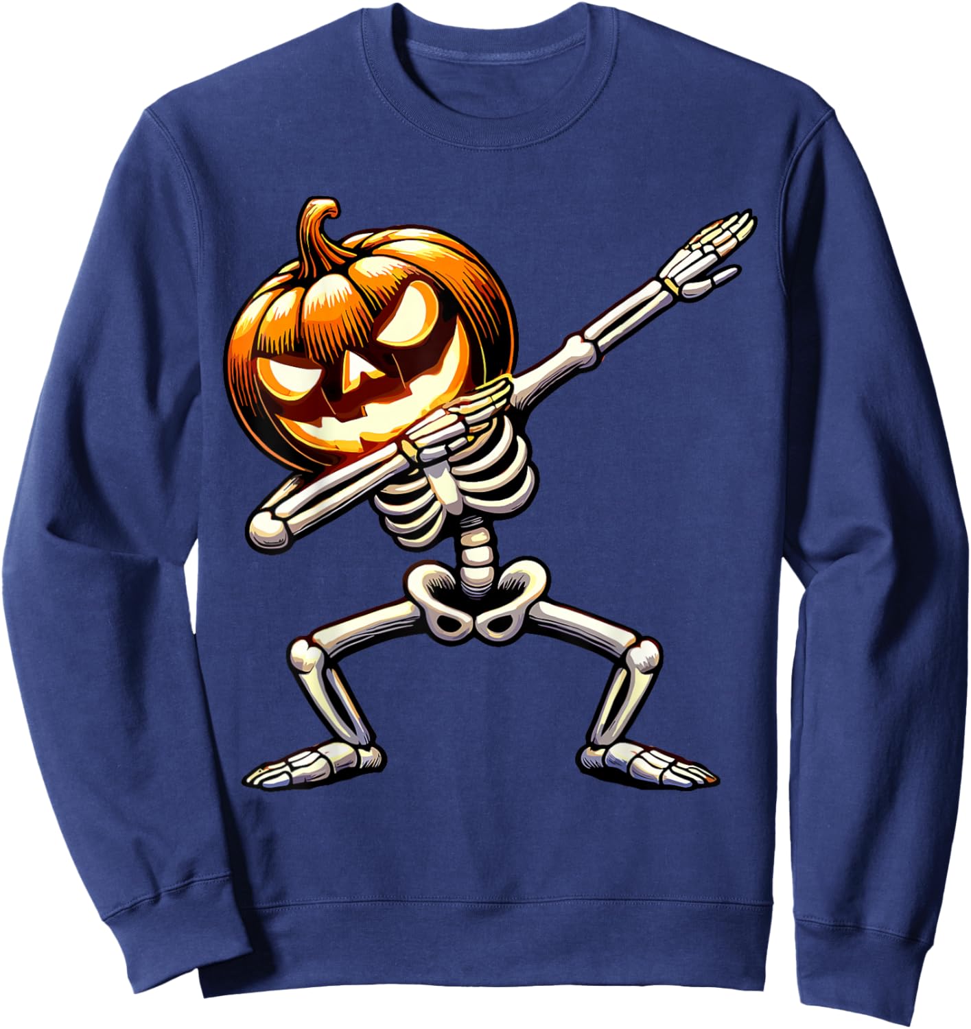 Halloween Boys Dabbing Skeleton Scary Pumpkin Sweatshirt - Sweatshirt | Navy