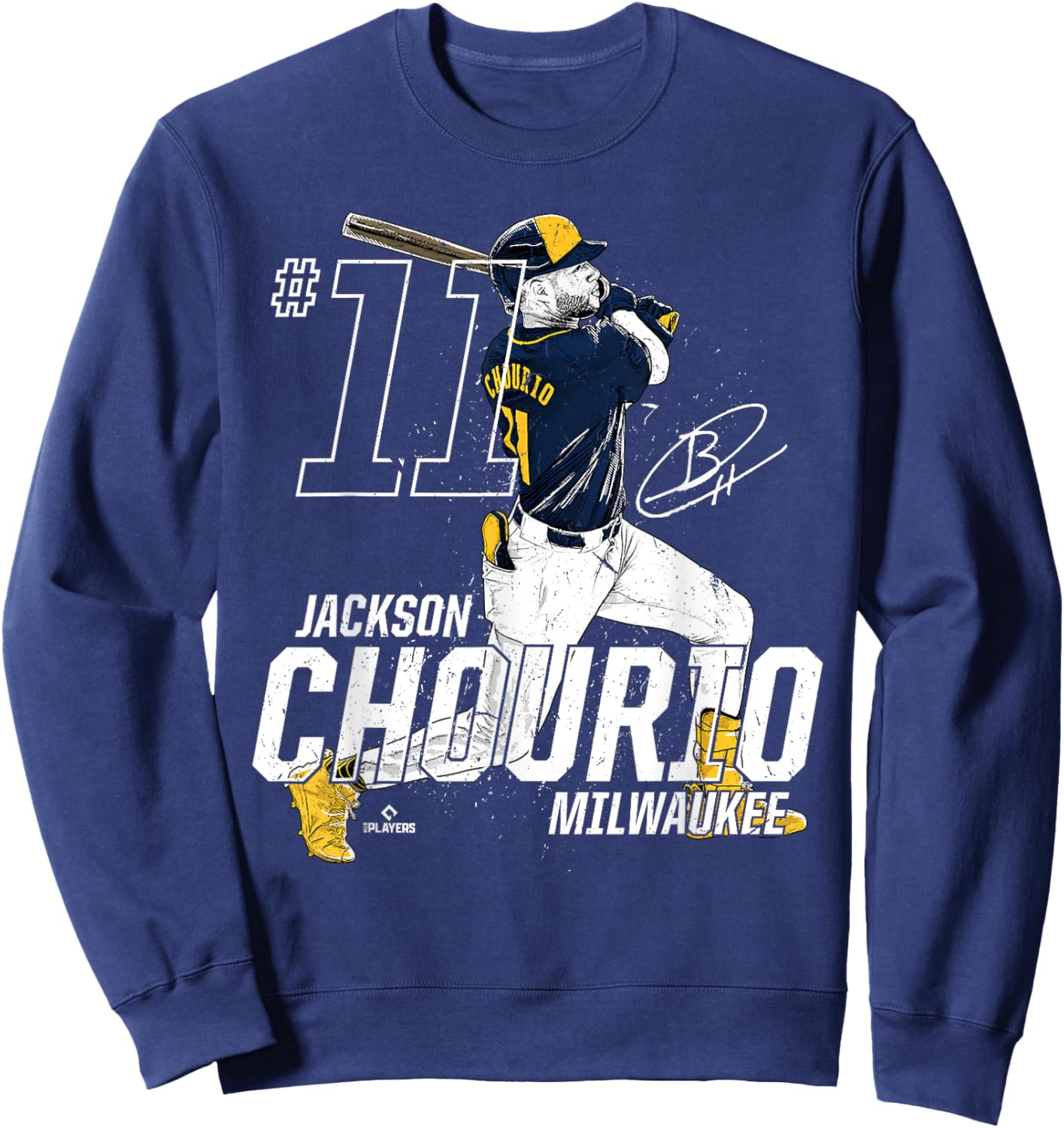 Dynamic Pose Jackson Chourio Milwaukee Baseball MLBPA Sweatshirt - Sweatshirt | Navy