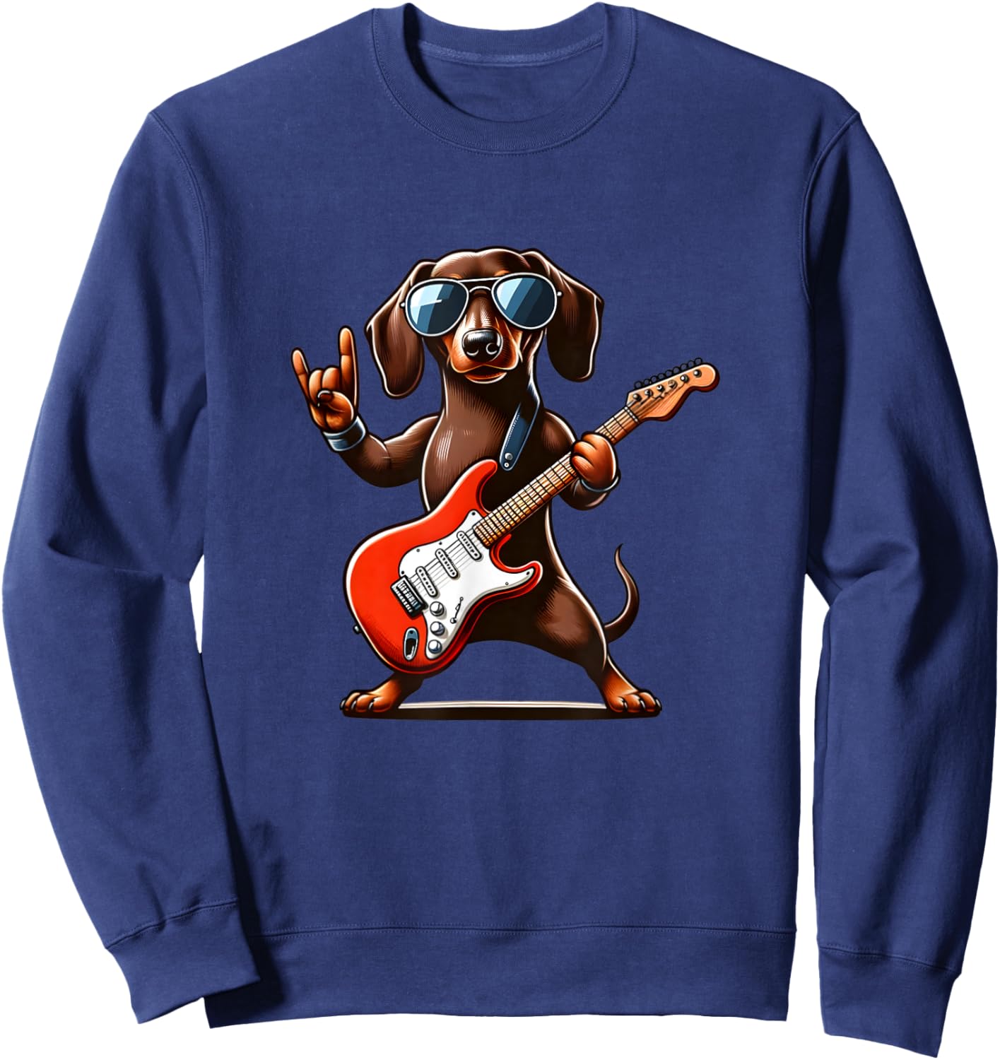 Funny Dachshund Dog Playing Guitar Dachshund Lover Guitarist Sweatshirt - Sweatshirt | Navy