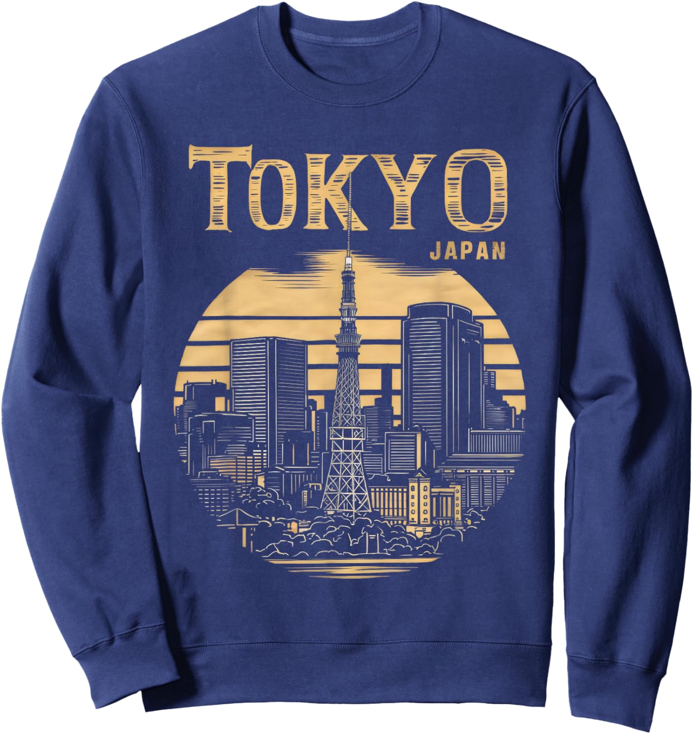 Tokyo Skyline Tower Woodblock Japanese Style Art Japan Sweatshirt - Sweatshirt | Navy
