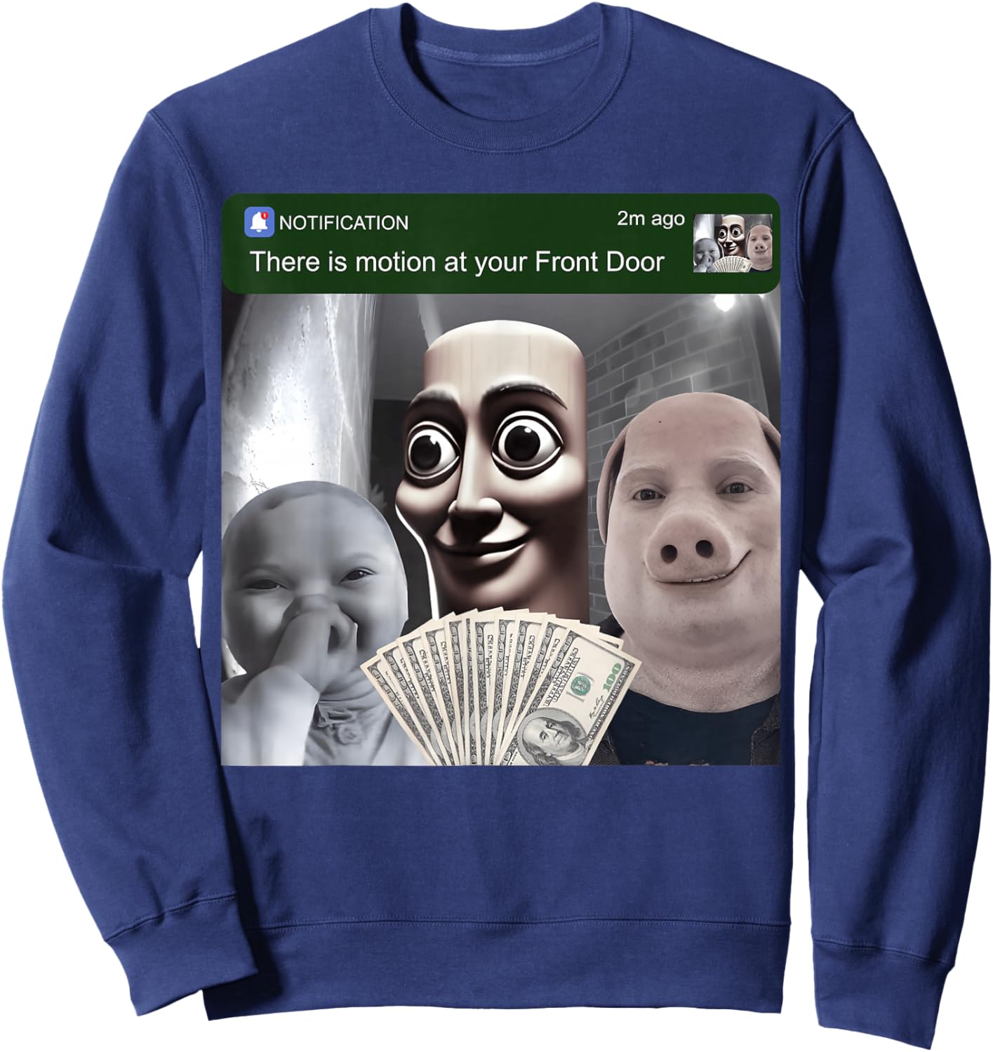 Motion at Your Front Door Tung Sahur John Pork Ai Baby Meme Sweatshirt - Sweatshirt | Navy