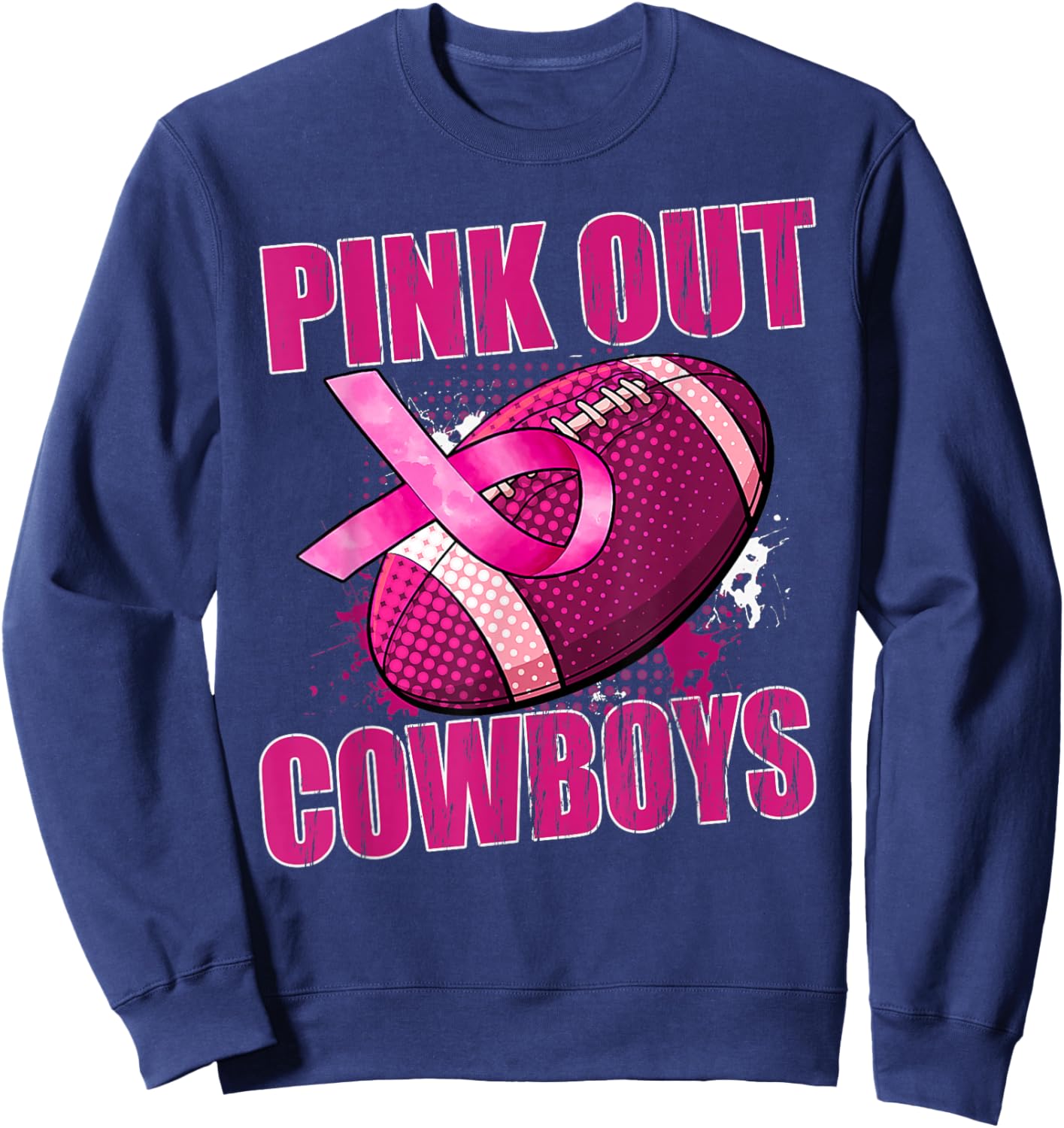 Cowboys Pink Out Football Tackle Breast Cancer Sweatshirt - Sweatshirt | Navy