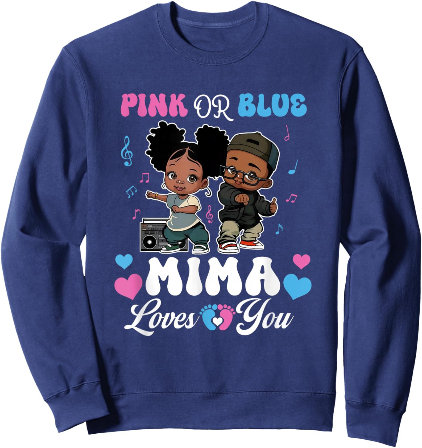 Pink Or Blue Mima Loves You Black Baby Gender Reveal Sweatshirt - Sweatshirt | Navy