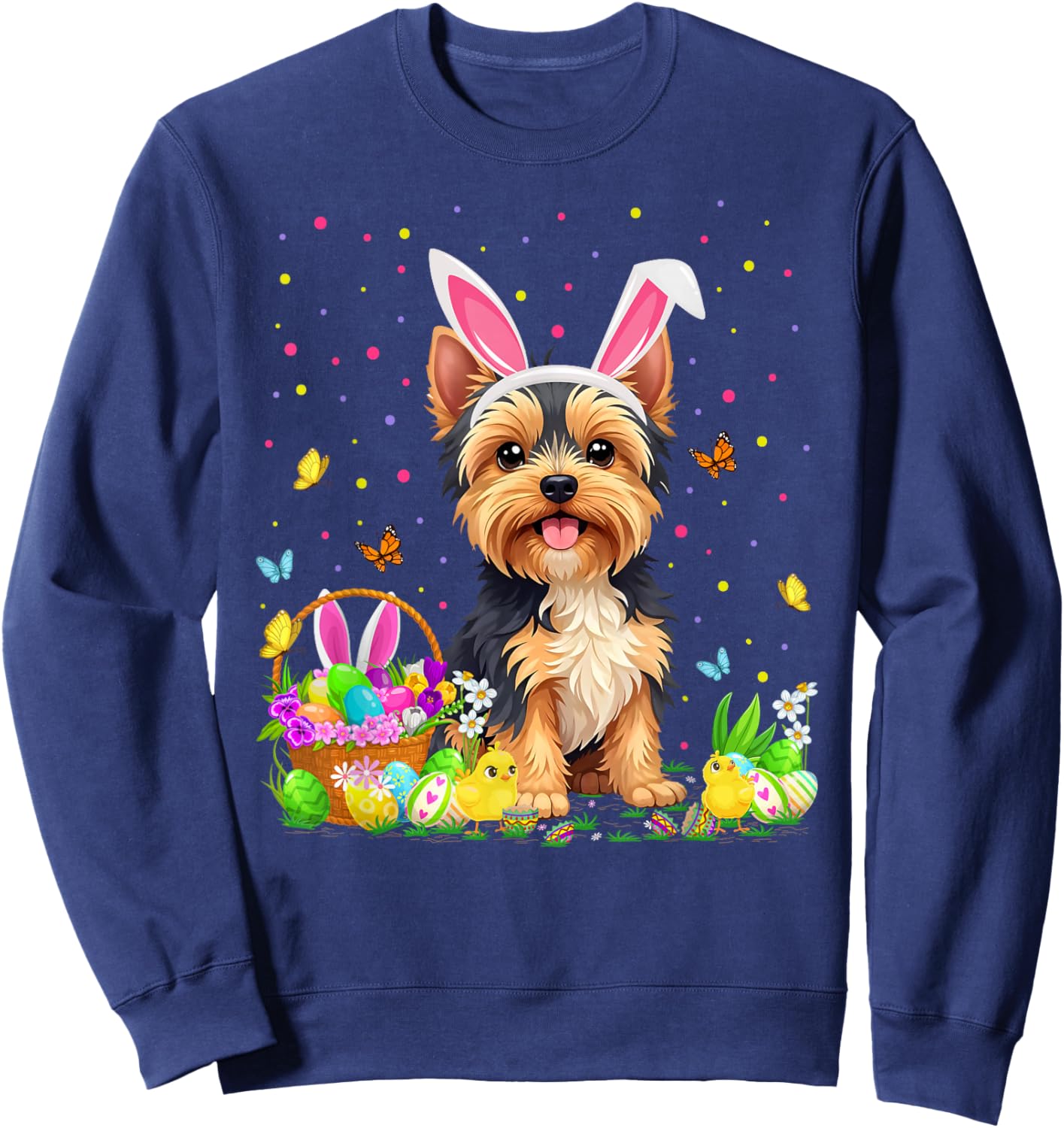 Yorkie Dog Easter Egg Hunt Bunny Ear Yorkie Easter Sweatshirt - Sweatshirt | Navy