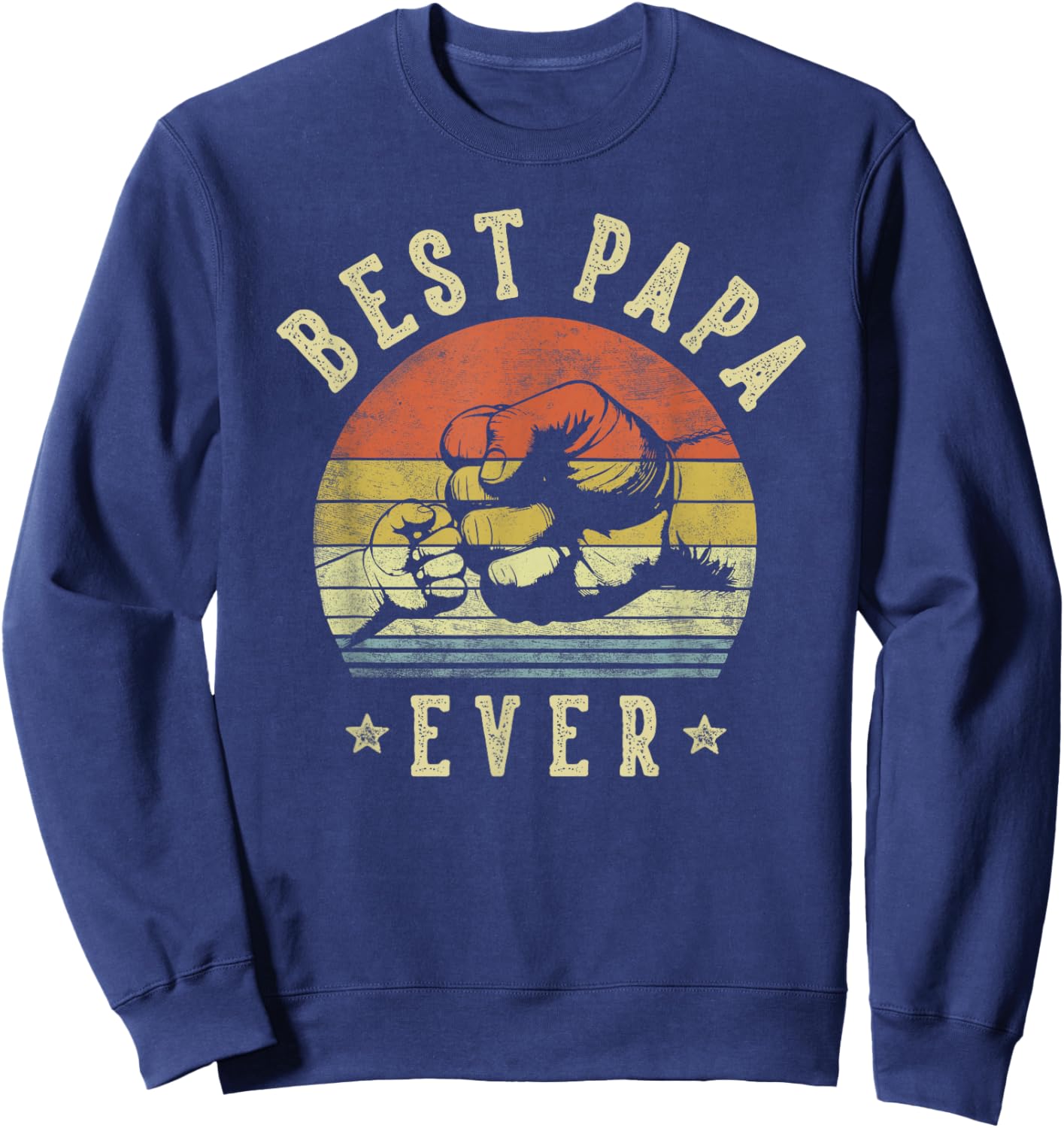 Best Papa Ever - Retro Fist Bump Vintage Design Papa Sweatshirt - Sweatshirt | Navy