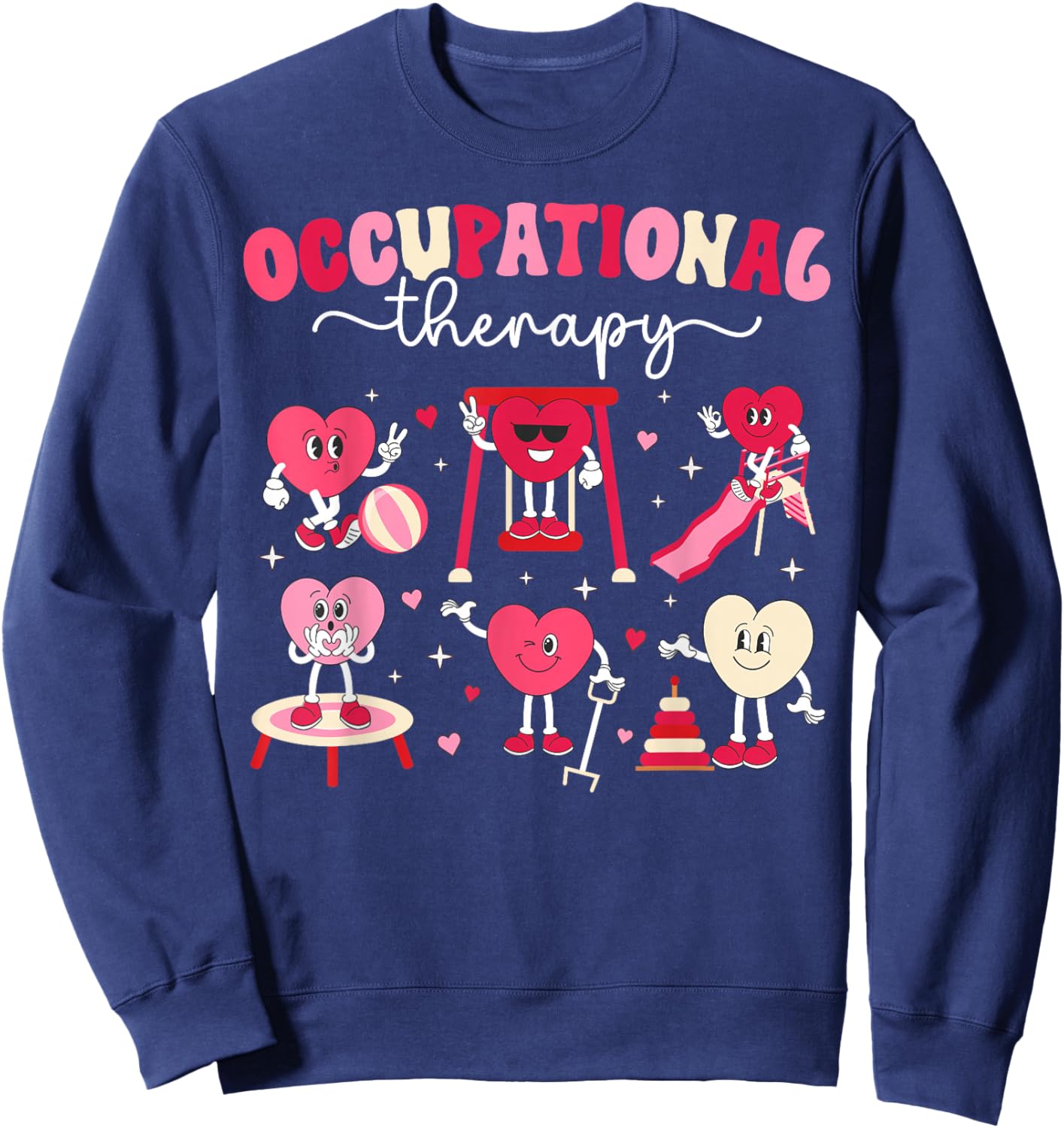 Valentines Day Women's -Adults Occupational Therapy Valentine Black Small Modern Lightweight Unique Graphic Cartoon Round Neck Short Sleeve Sweatshirt - Sweatshirt | Navy